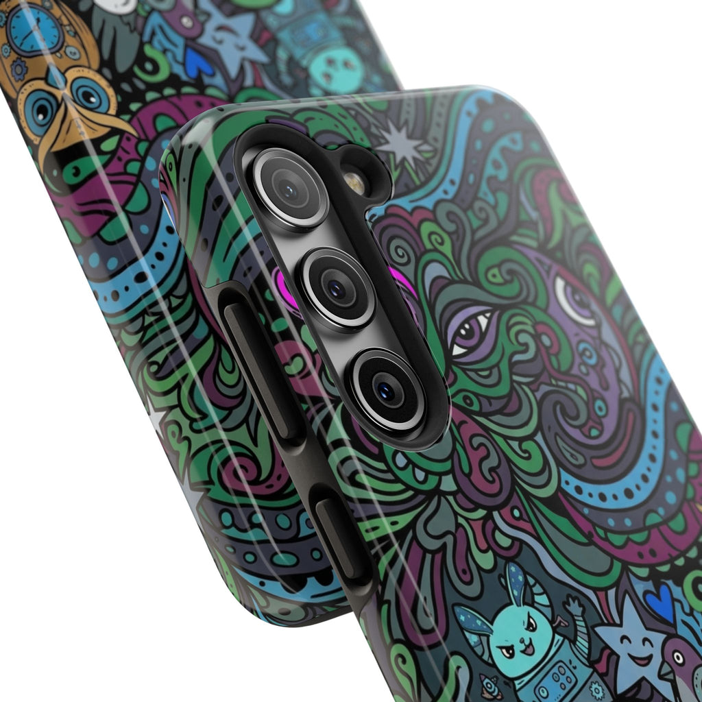 Doodle Night Tough Phone Case — Colorful Whimsical Cartoon Pattern for Teens & Adults
