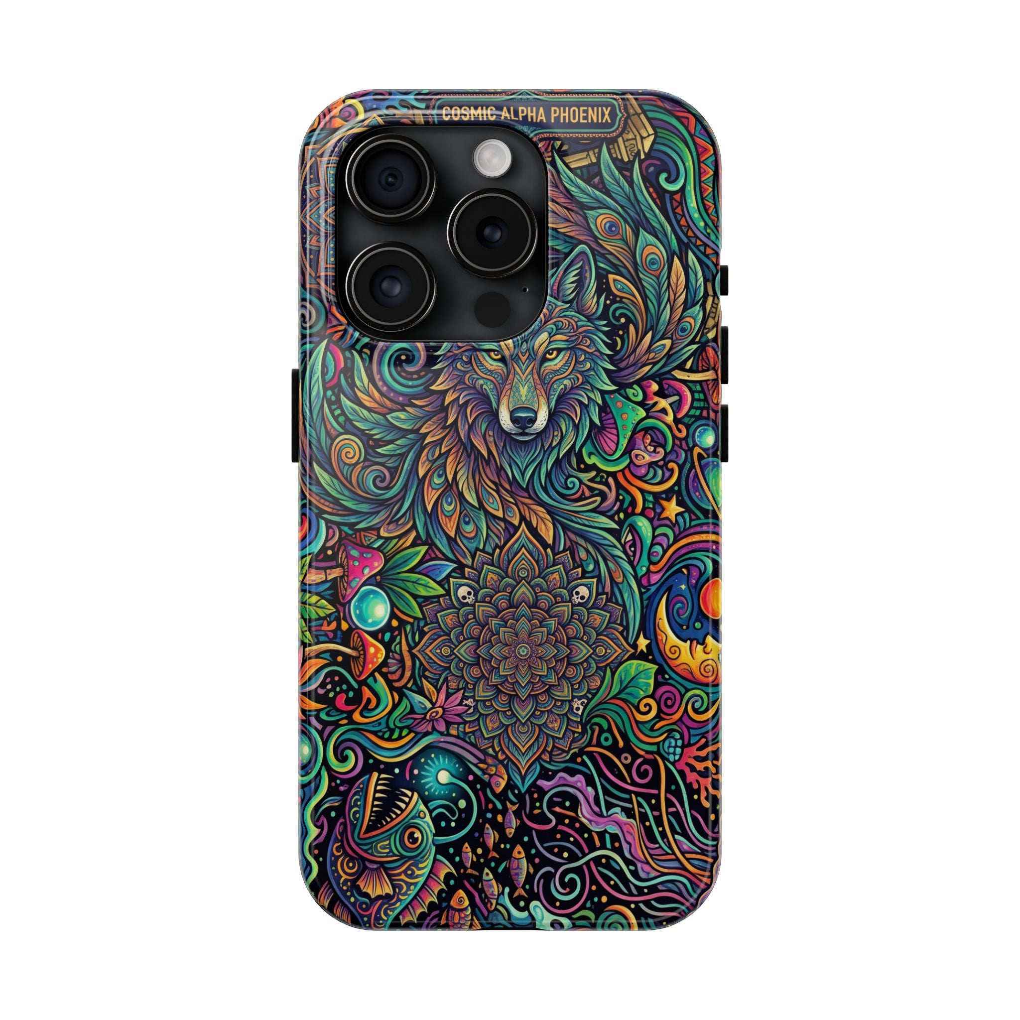 Wolf Mandala Tough Phone Case — Boho Psychedelic Protective Phone Cover