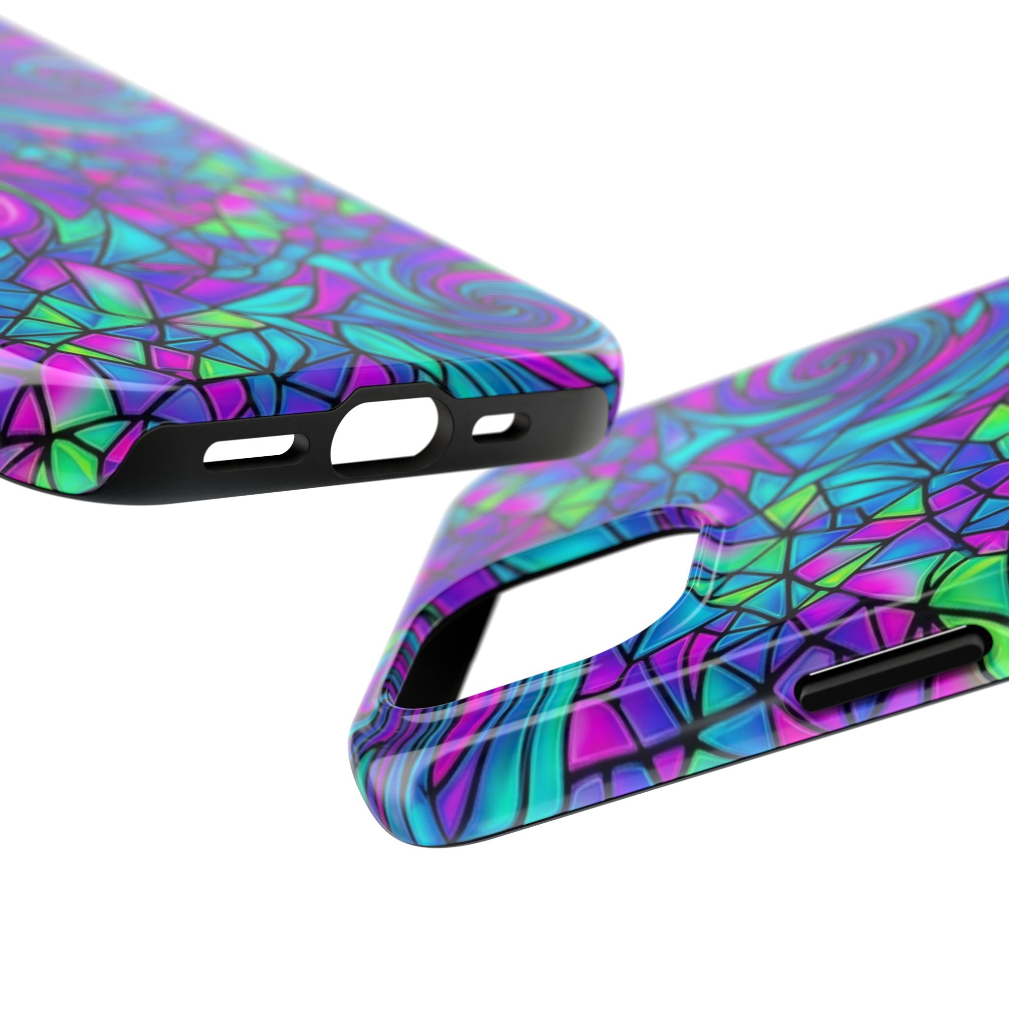 Abstract Stained Glass Swirl Phone Case — Colorful Geometric Tough Cover