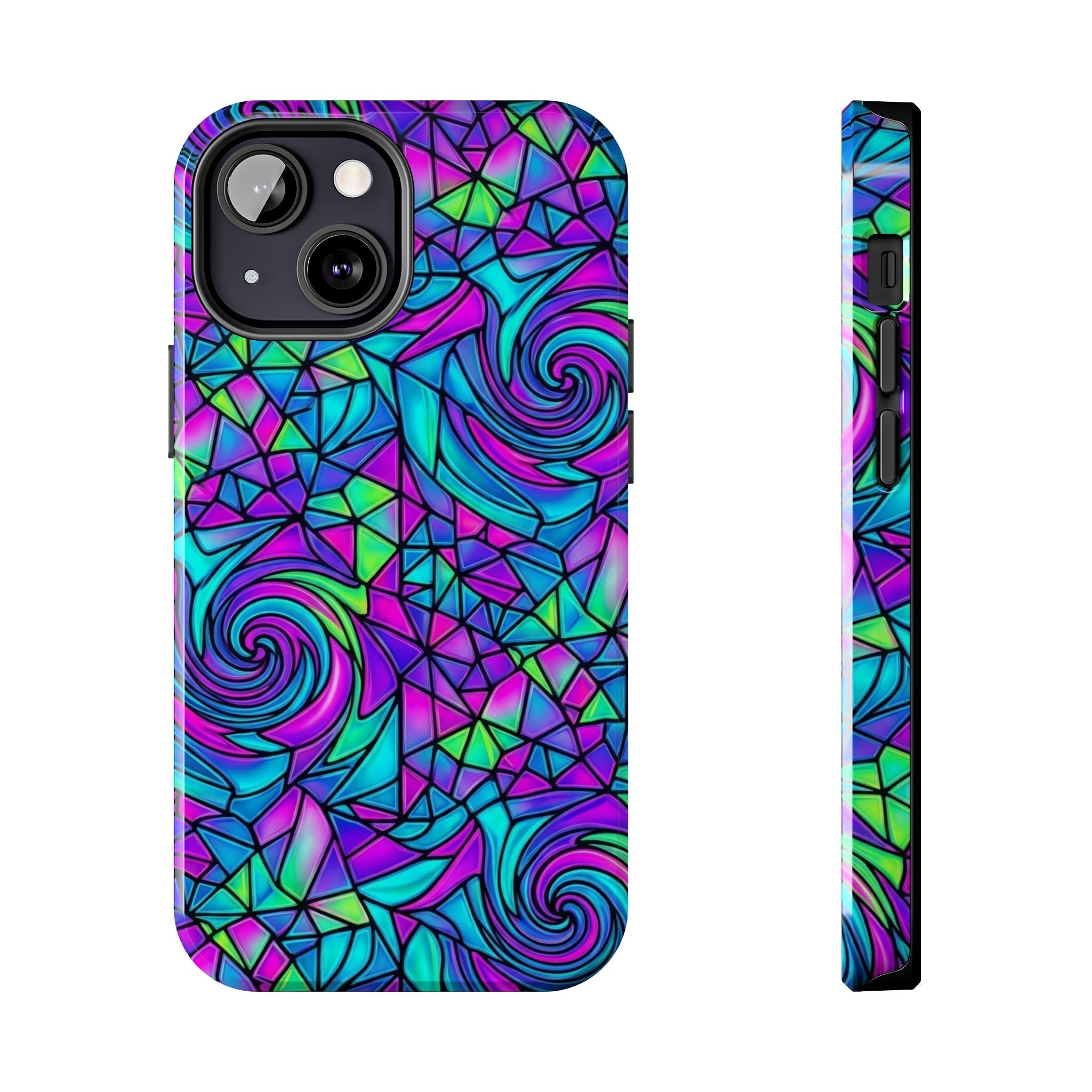 Abstract Stained Glass Swirl Phone Case — Colorful Geometric Tough Cover