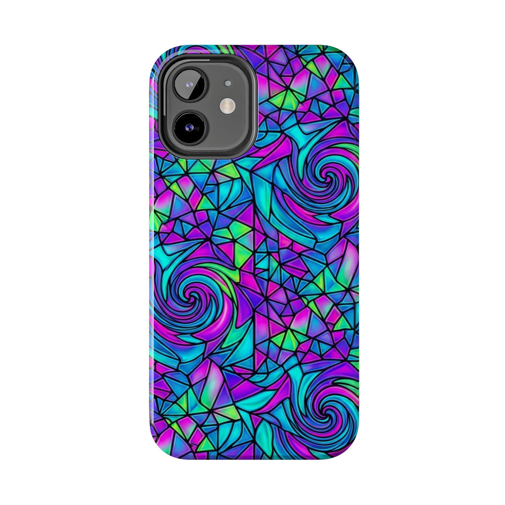 Abstract Stained Glass Swirl Phone Case — Colorful Geometric Tough Cover