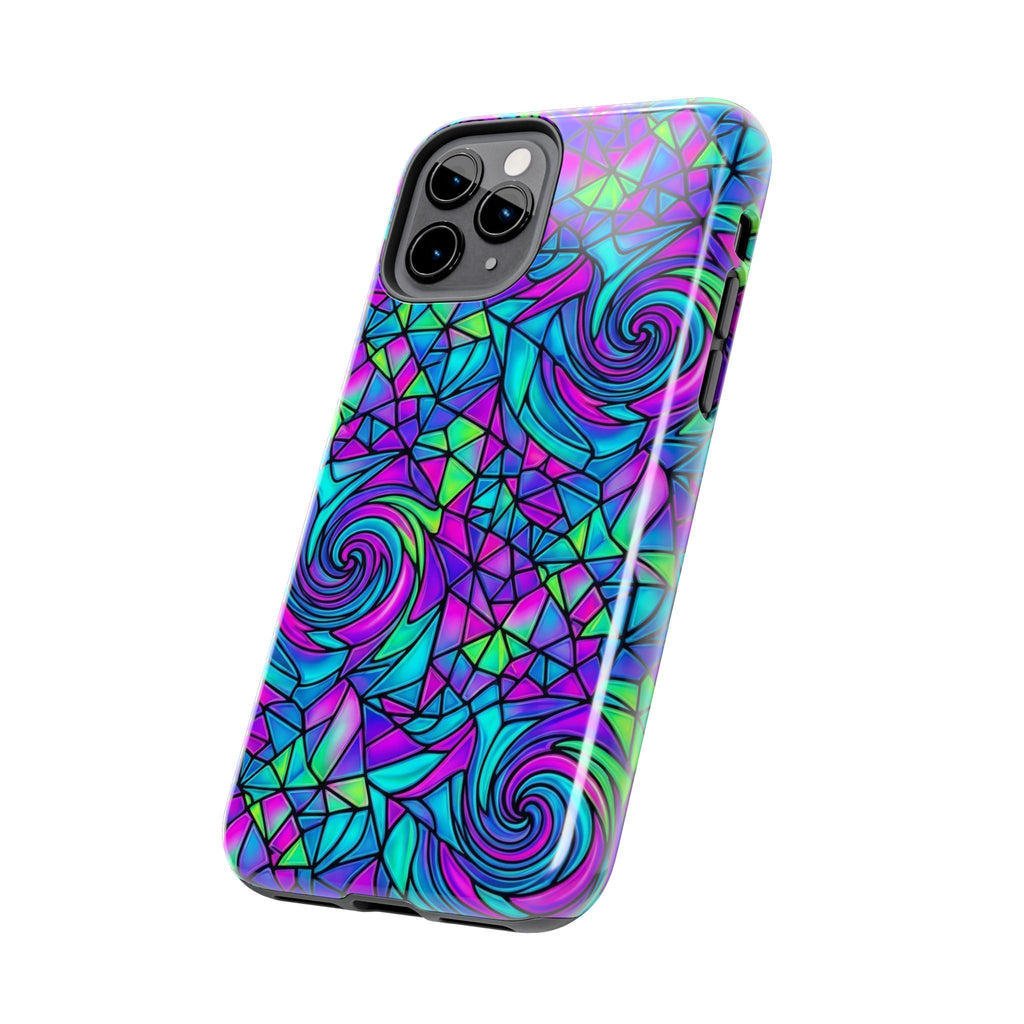 Abstract Stained Glass Swirl Phone Case — Colorful Geometric Tough Cover