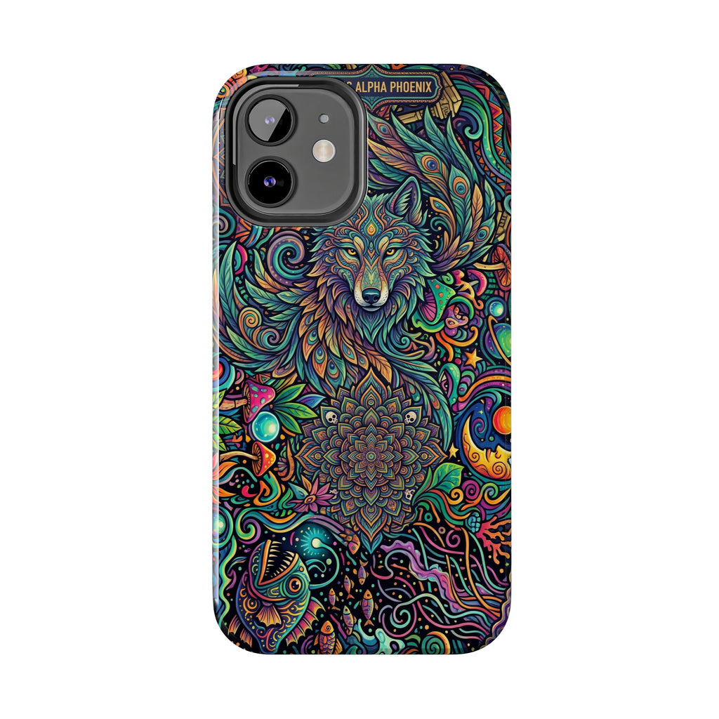 Wolf Mandala Tough Phone Case — Boho Psychedelic Protective Phone Cover