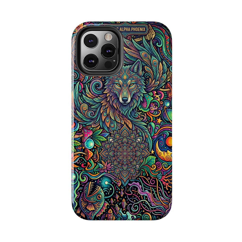 Wolf Mandala Tough Phone Case — Boho Psychedelic Protective Phone Cover