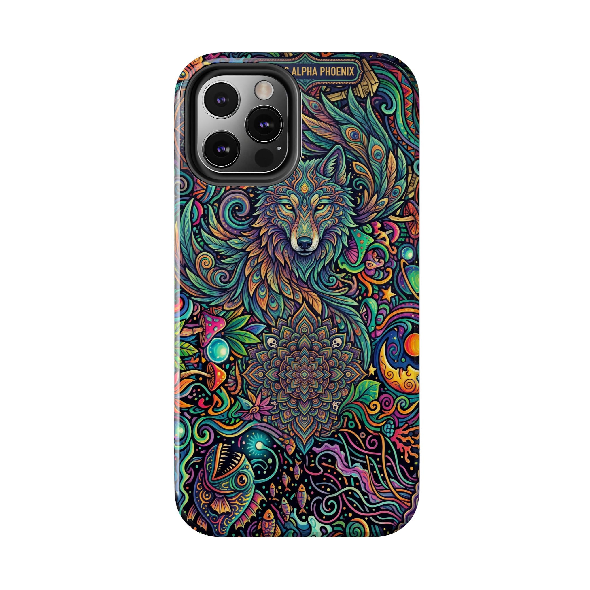 Wolf Mandala Tough Phone Case — Boho Psychedelic Protective Phone Cover