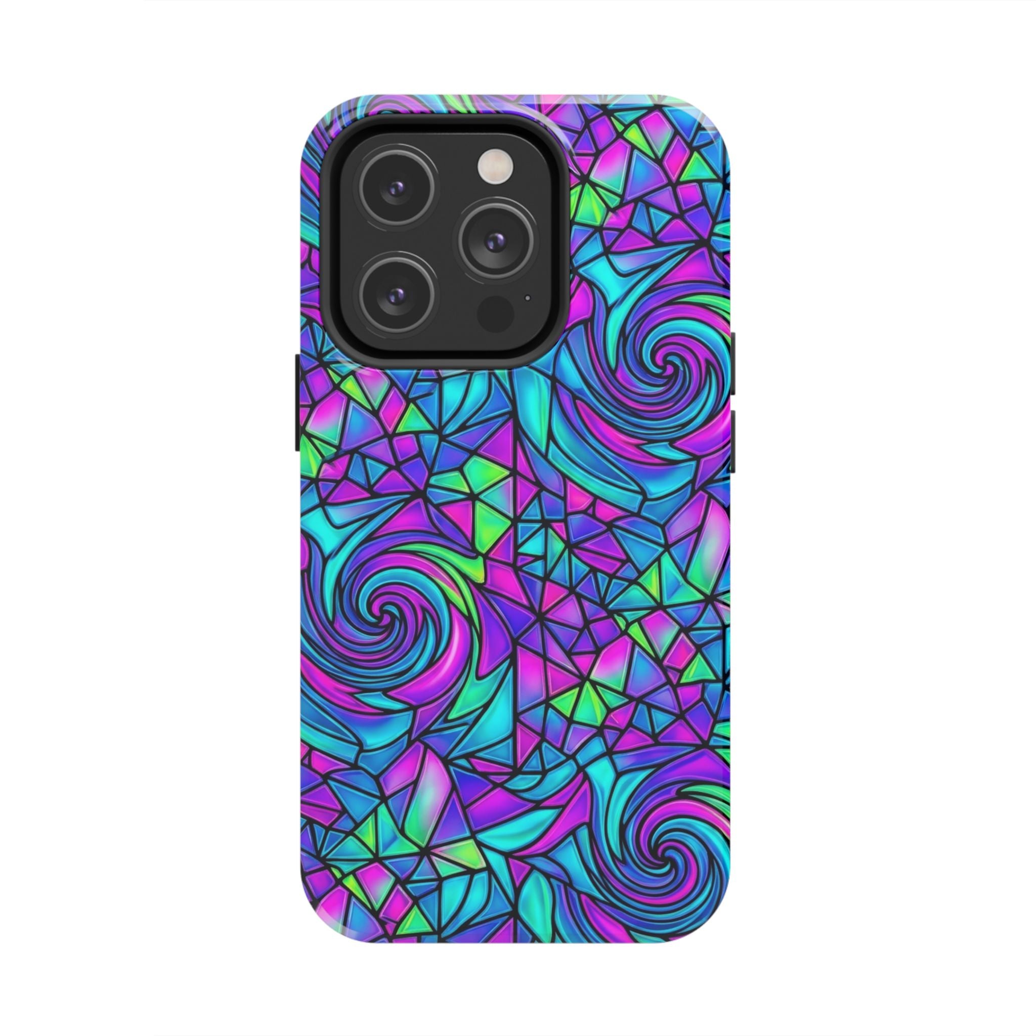 Abstract Stained Glass Swirl Phone Case — Colorful Geometric Tough Cover