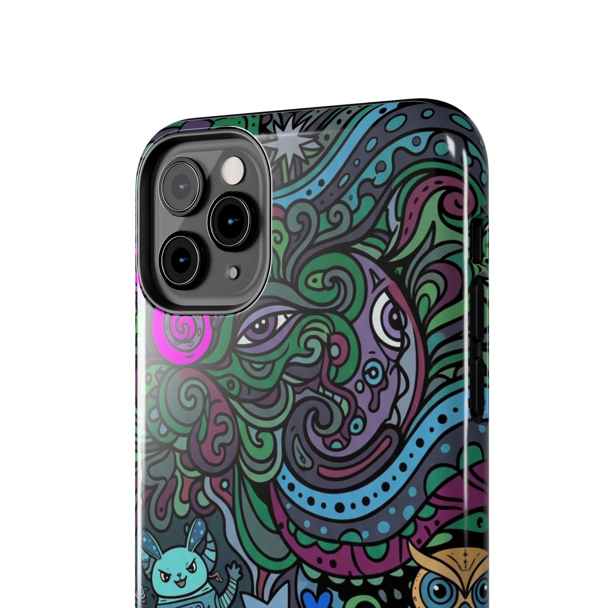 Doodle Night Tough Phone Case — Colorful Whimsical Cartoon Pattern for Teens & Adults