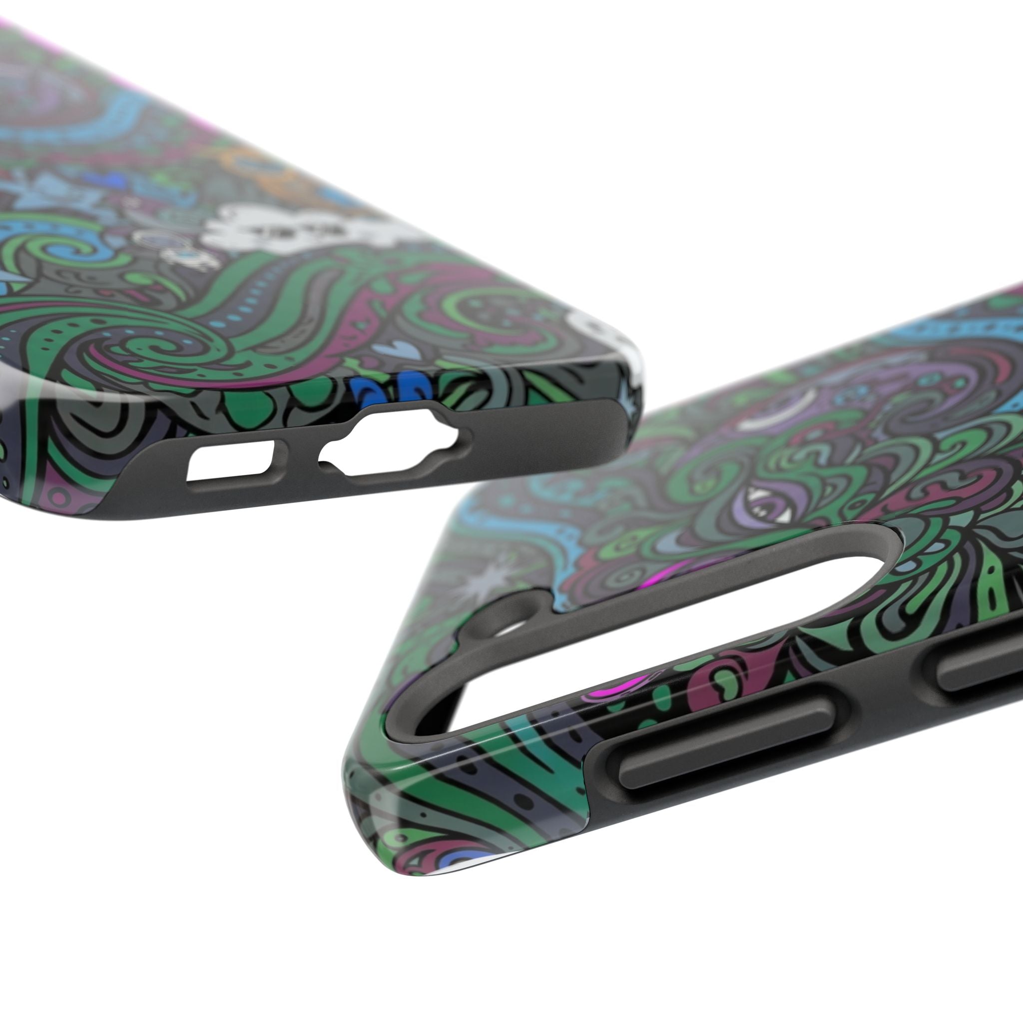 Doodle Night Tough Phone Case — Colorful Whimsical Cartoon Pattern for Teens & Adults