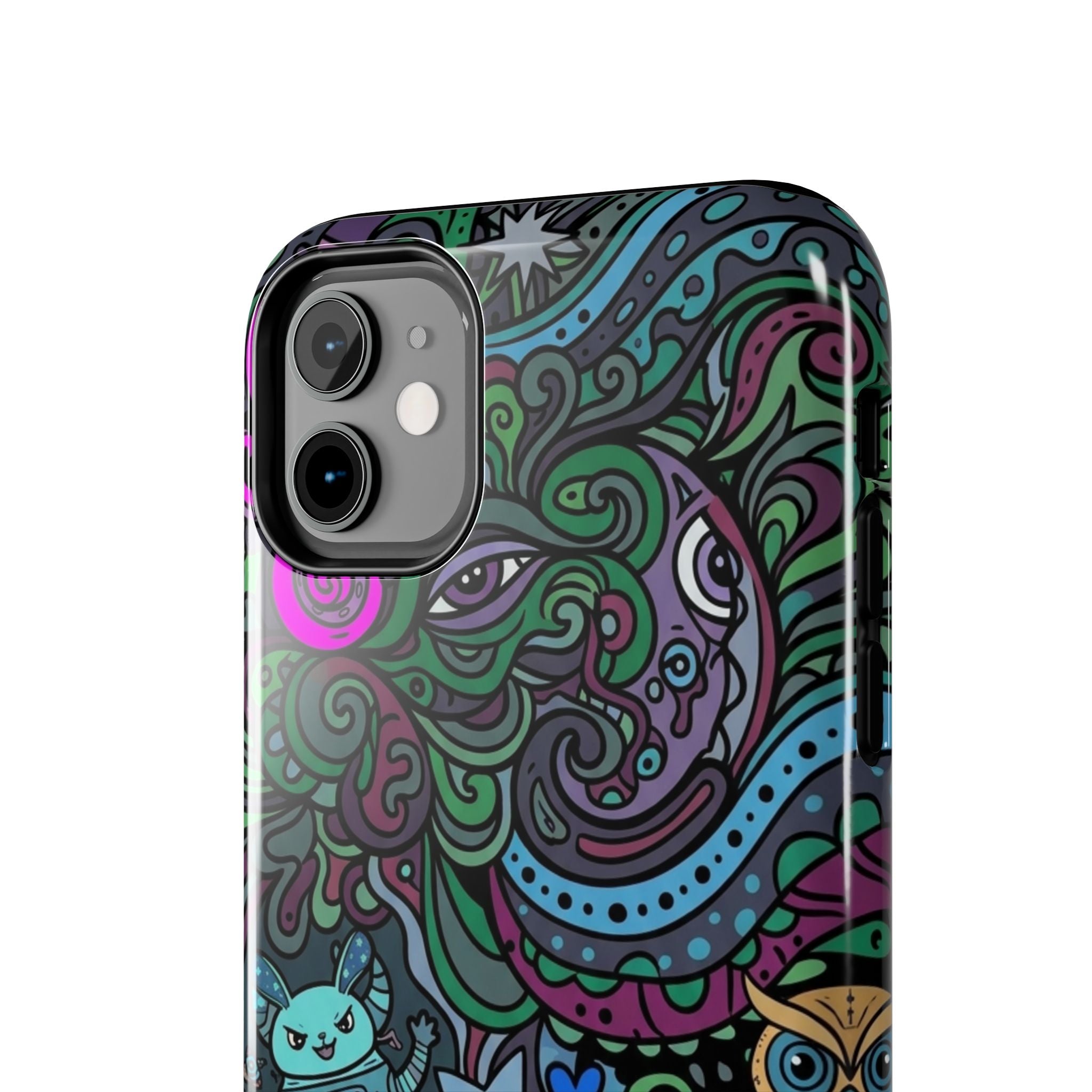 Doodle Night Tough Phone Case — Colorful Whimsical Cartoon Pattern for Teens & Adults