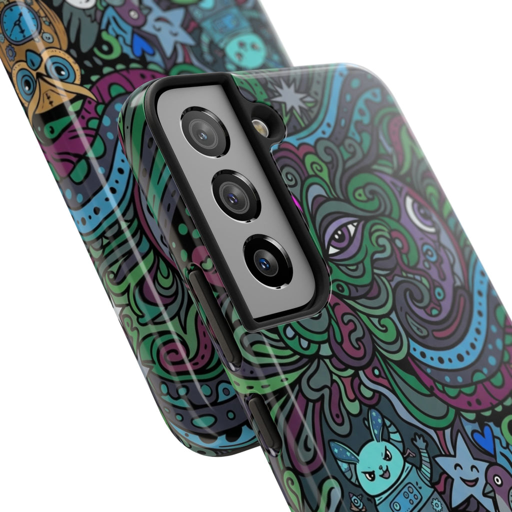 Doodle Night Tough Phone Case — Colorful Whimsical Cartoon Pattern for Teens & Adults