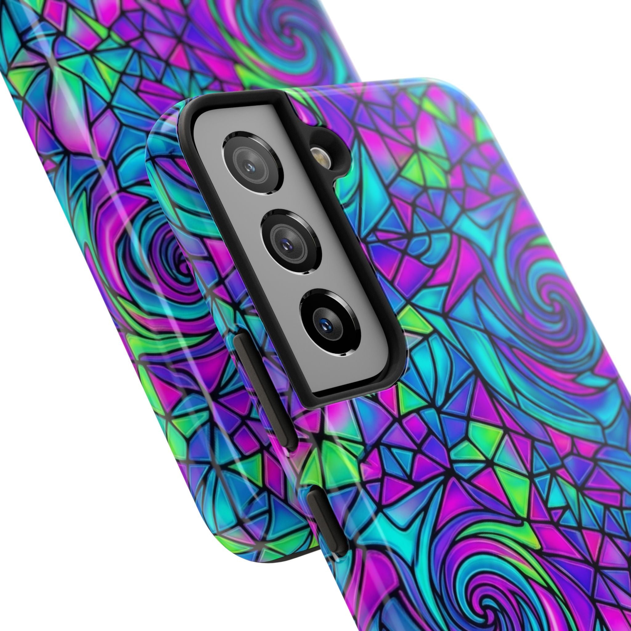 Abstract Stained Glass Swirl Phone Case — Colorful Geometric Tough Cover