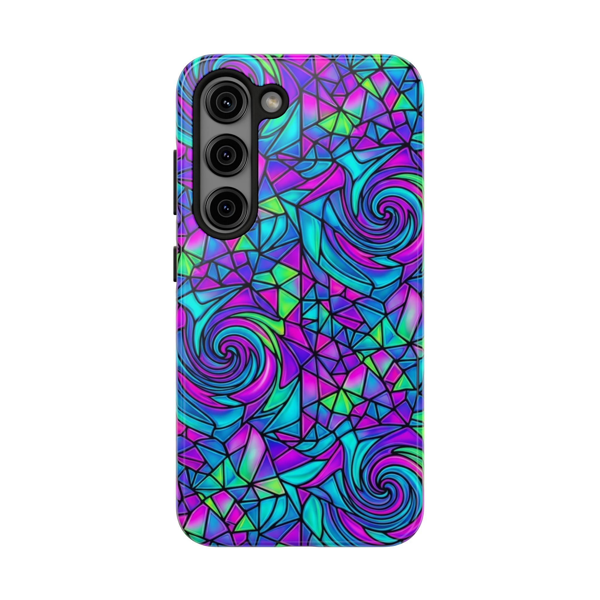 Abstract Stained Glass Swirl Phone Case — Colorful Geometric Tough Cover