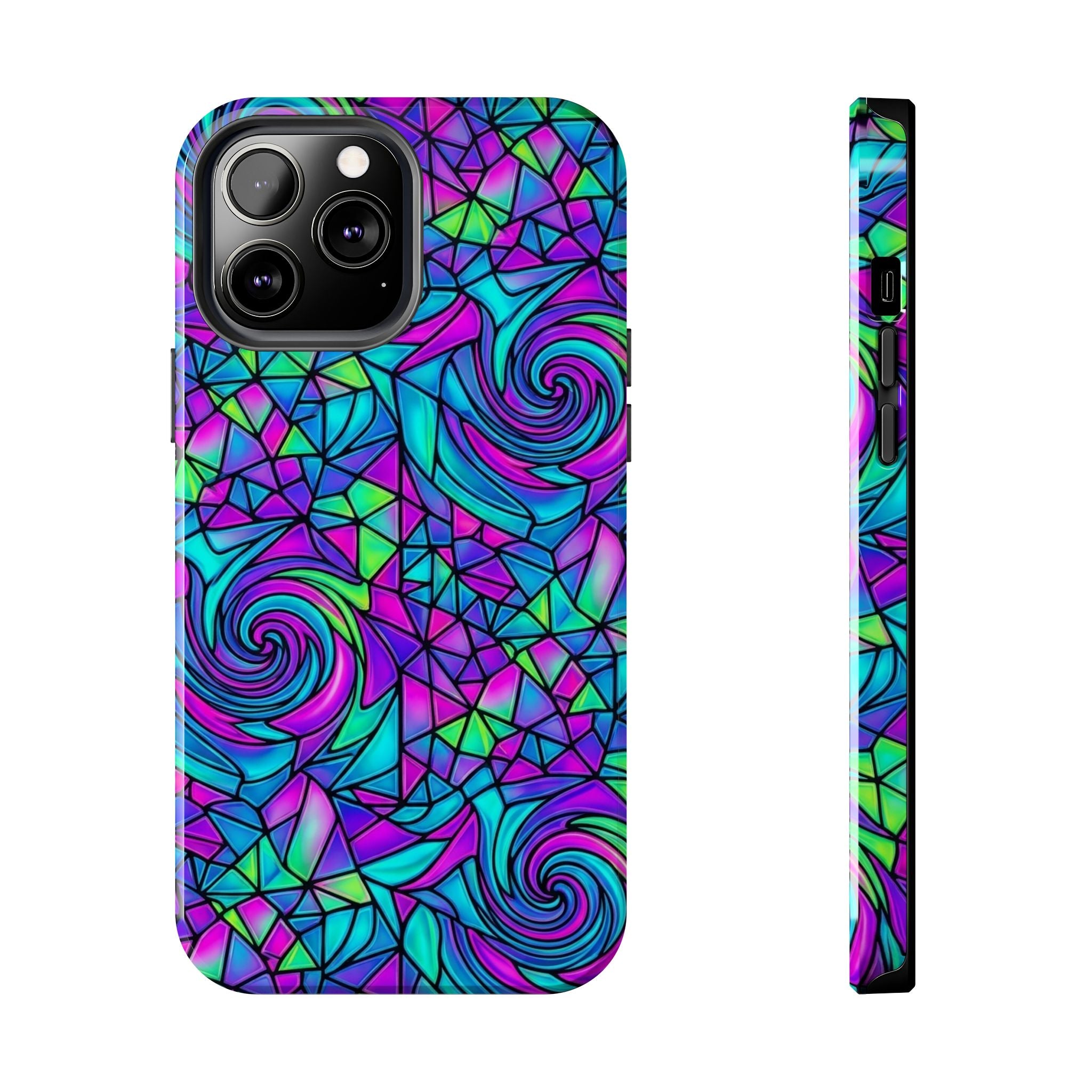 Abstract Stained Glass Swirl Phone Case — Colorful Geometric Tough Cover