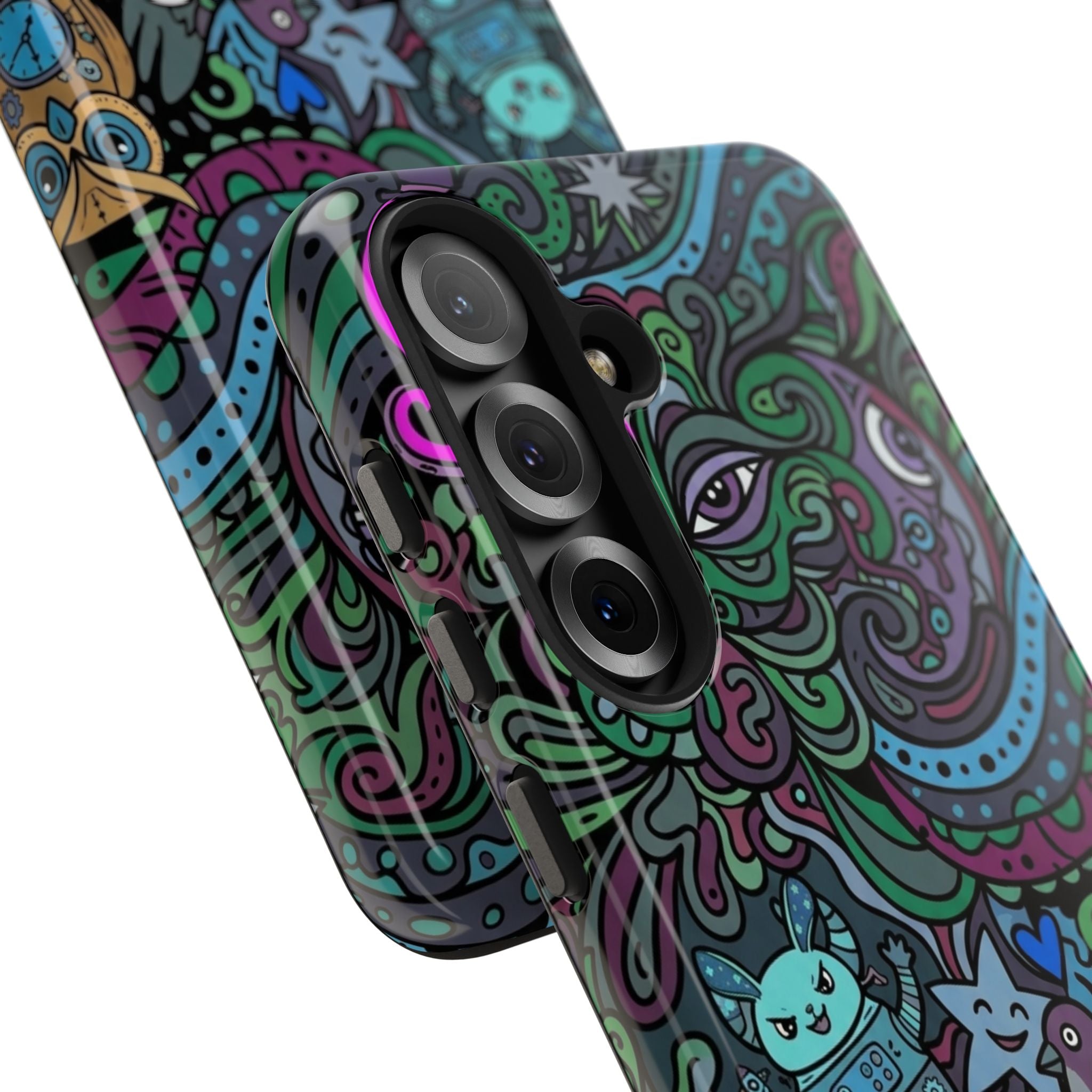 Doodle Night Tough Phone Case — Colorful Whimsical Cartoon Pattern for Teens & Adults