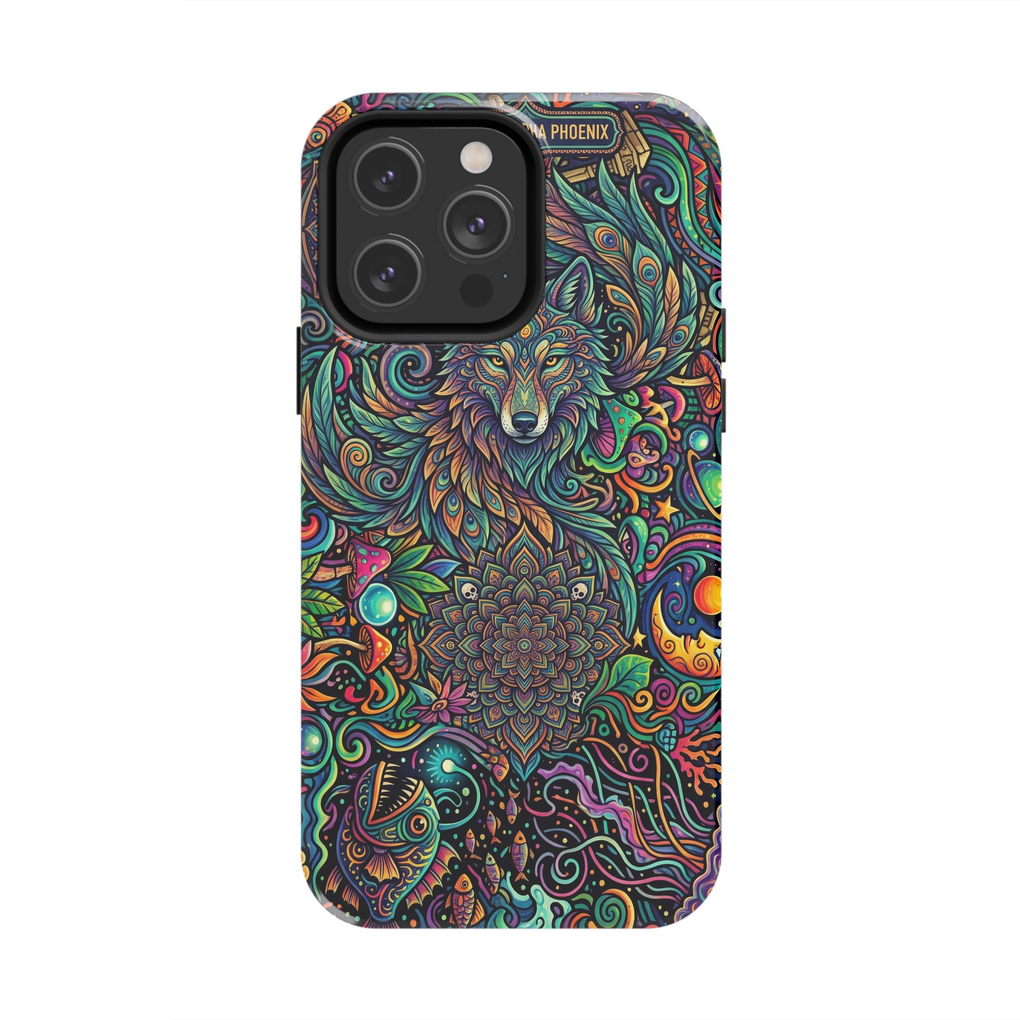 Wolf Mandala Tough Phone Case — Boho Psychedelic Protective Phone Cover