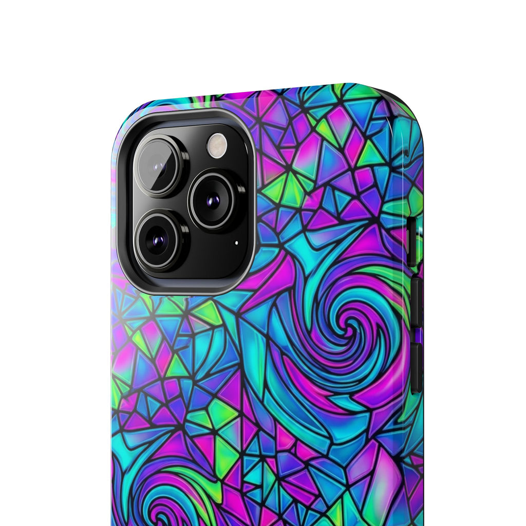 Abstract Stained Glass Swirl Phone Case — Colorful Geometric Tough Cover