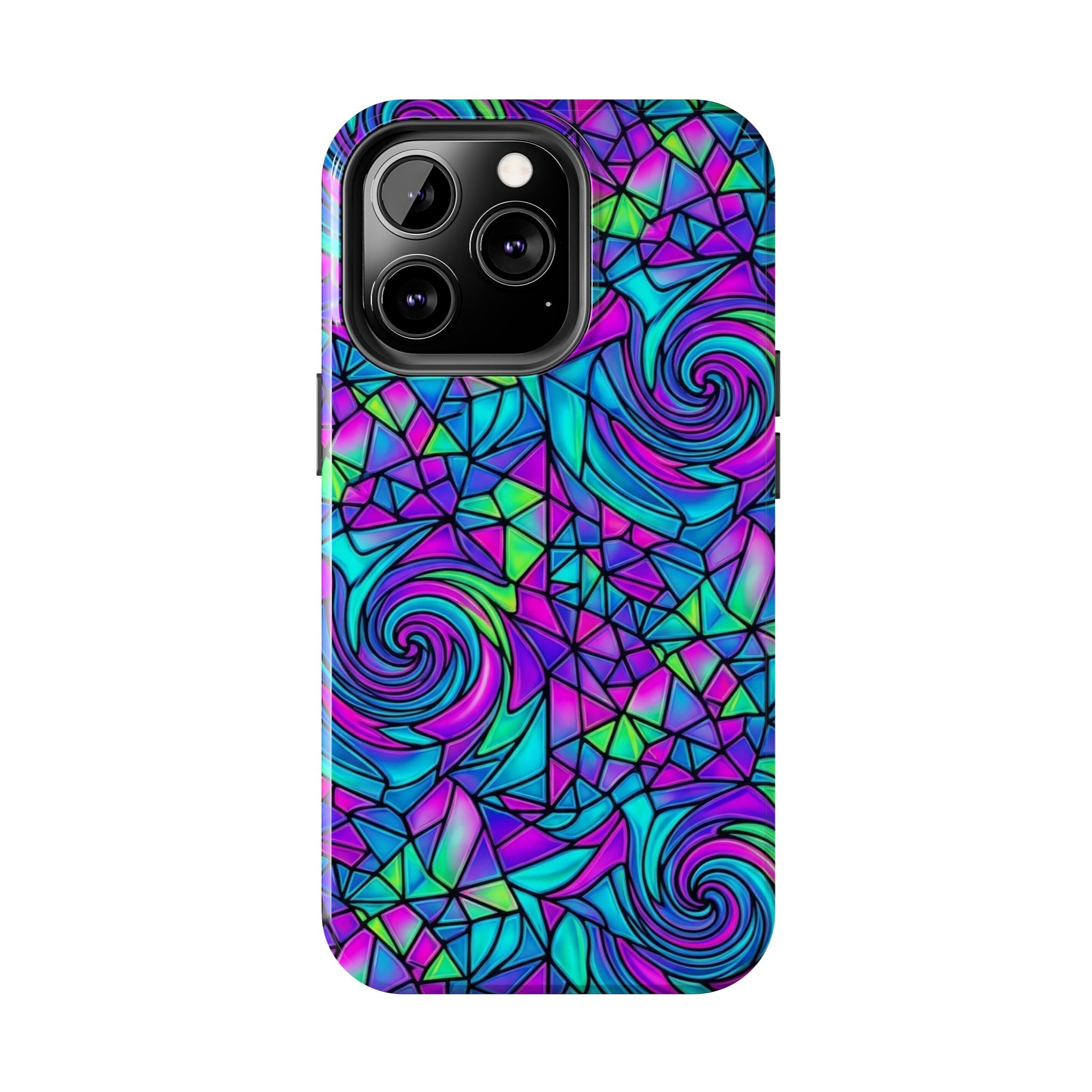 Abstract Stained Glass Swirl Phone Case — Colorful Geometric Tough Cover