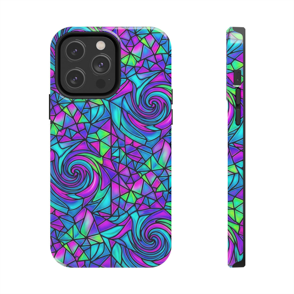 Abstract Stained Glass Swirl Phone Case — Colorful Geometric Tough Cover