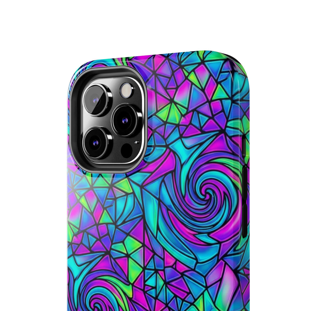 Abstract Stained Glass Swirl Phone Case — Colorful Geometric Tough Cover
