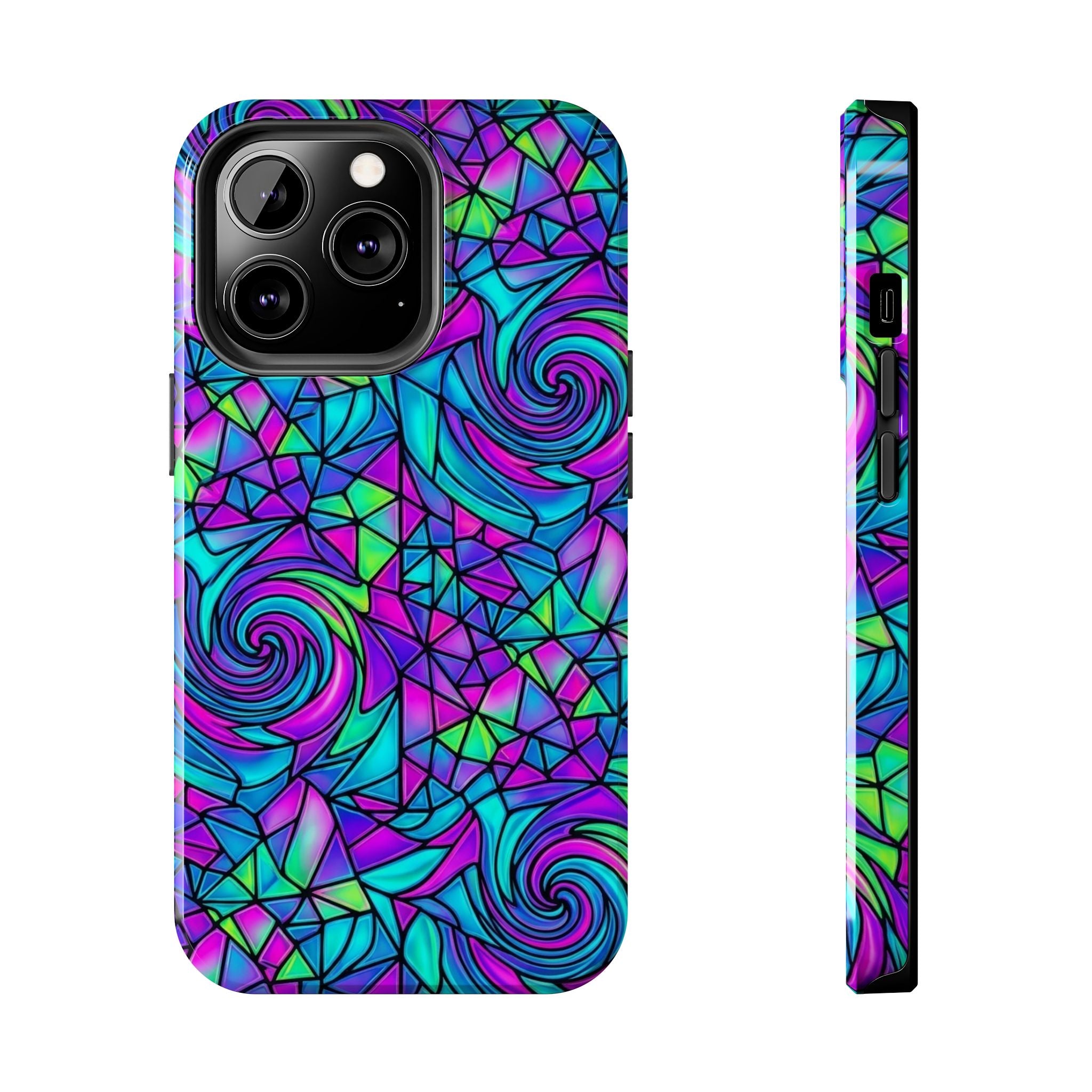 Abstract Stained Glass Swirl Phone Case — Colorful Geometric Tough Cover