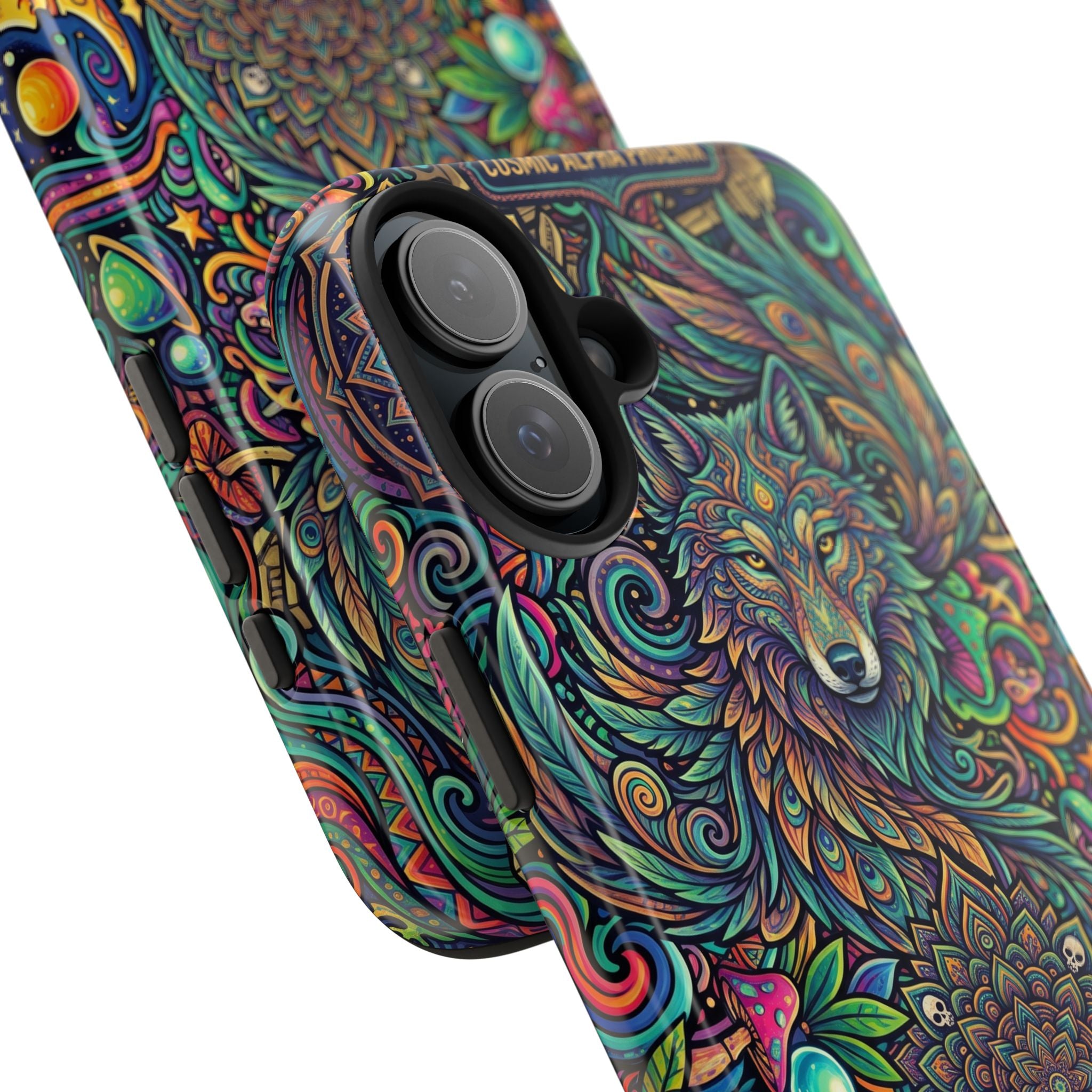 Wolf Mandala Tough Phone Case — Boho Psychedelic Protective Phone Cover