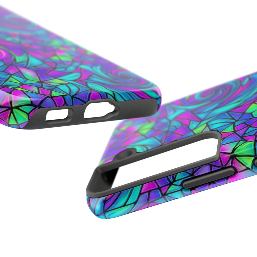 Abstract Stained Glass Swirl Phone Case — Colorful Geometric Tough Cover