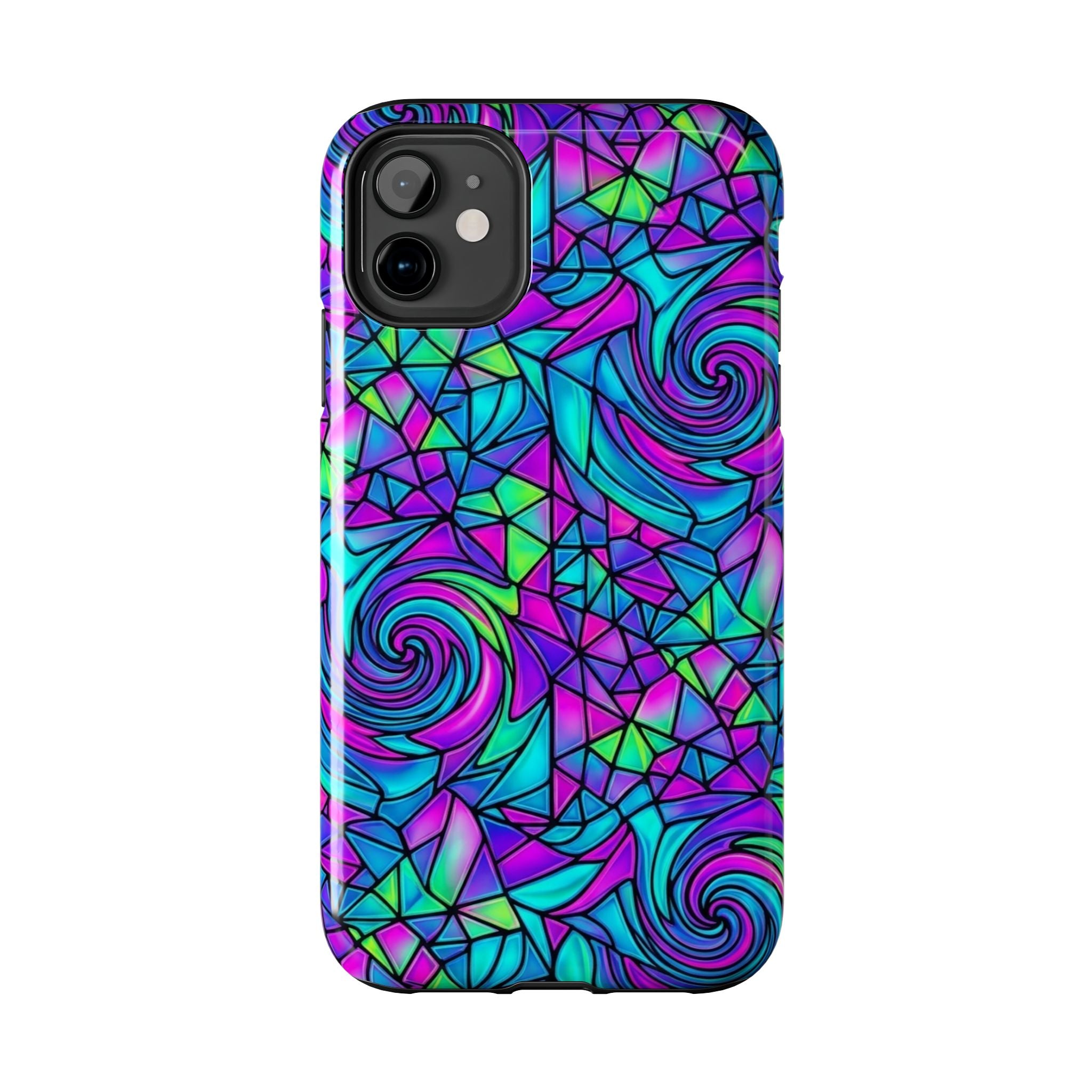 Abstract Stained Glass Swirl Phone Case — Colorful Geometric Tough Cover
