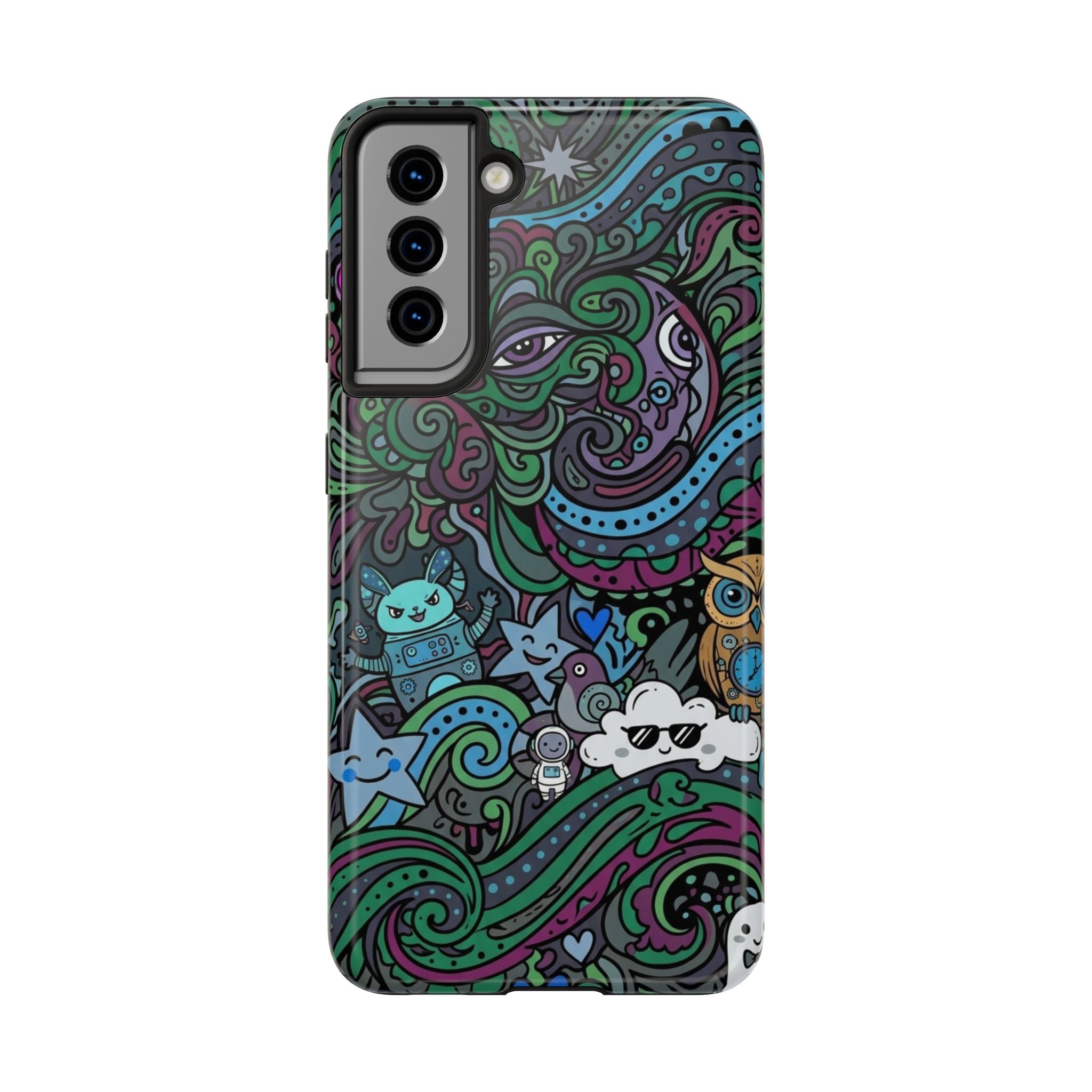 Doodle Night Tough Phone Case — Colorful Whimsical Cartoon Pattern for Teens & Adults