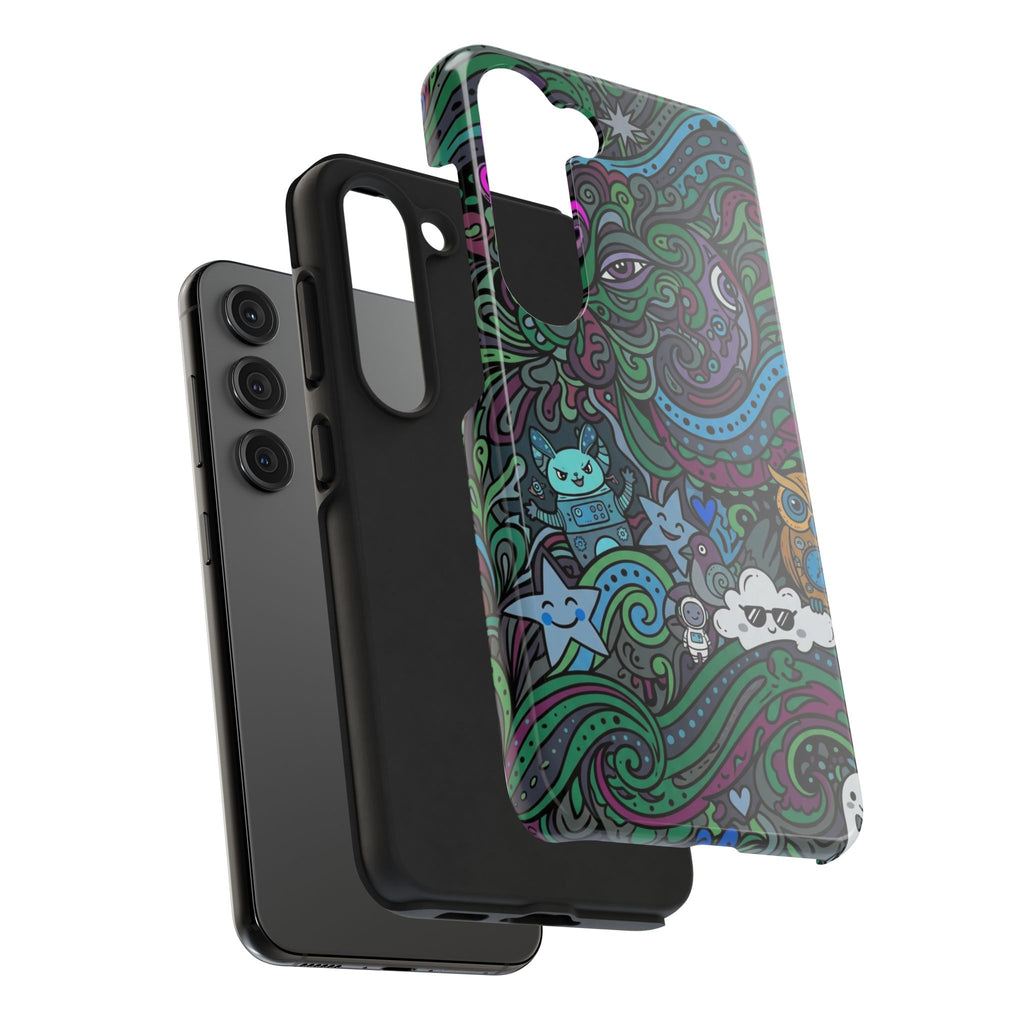 Doodle Night Tough Phone Case — Colorful Whimsical Cartoon Pattern for Teens & Adults