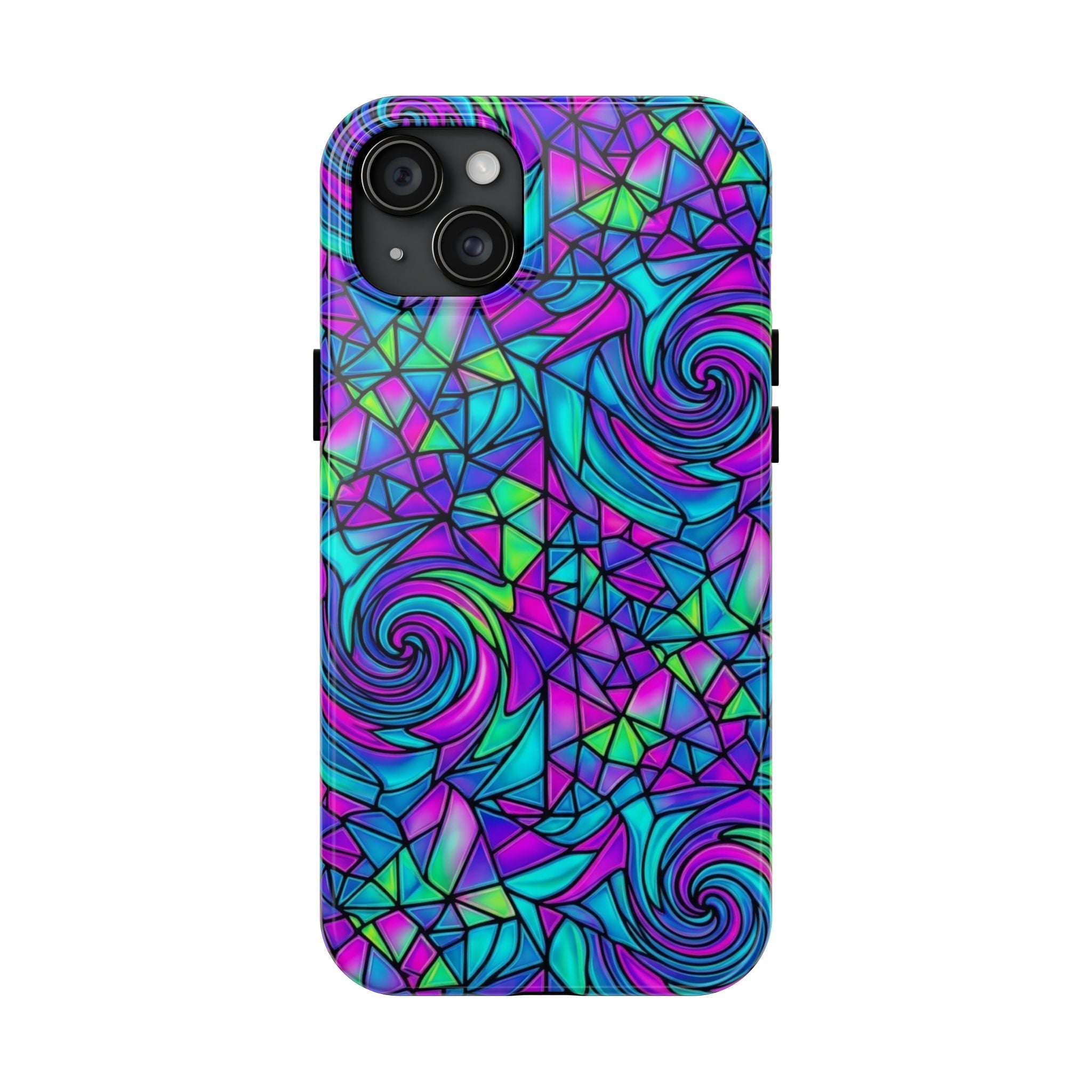 Abstract Stained Glass Swirl Phone Case — Colorful Geometric Tough Cover