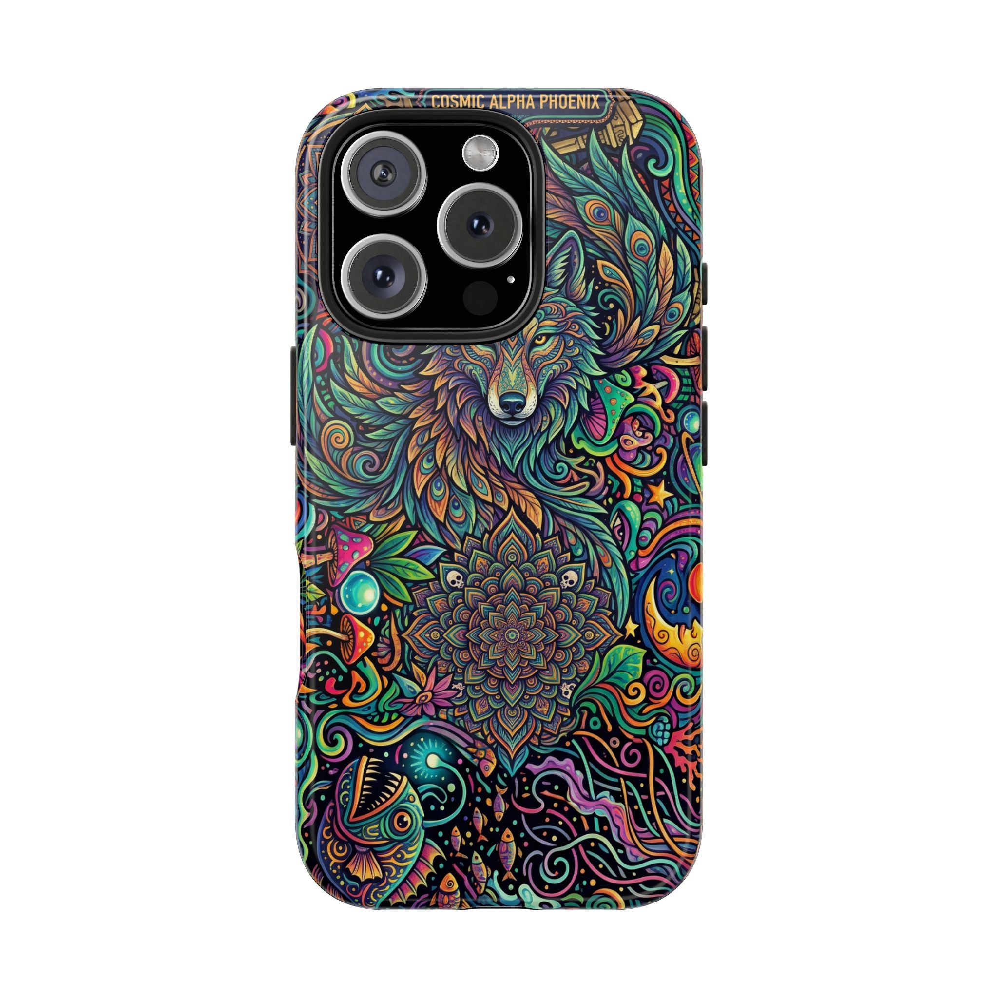 Wolf Mandala Tough Phone Case — Boho Psychedelic Protective Phone Cover