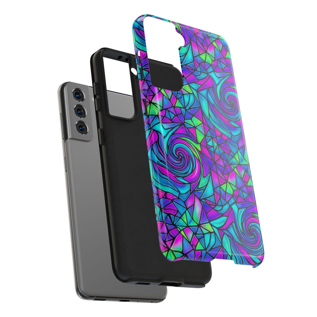 Abstract Stained Glass Swirl Phone Case — Colorful Geometric Tough Cover