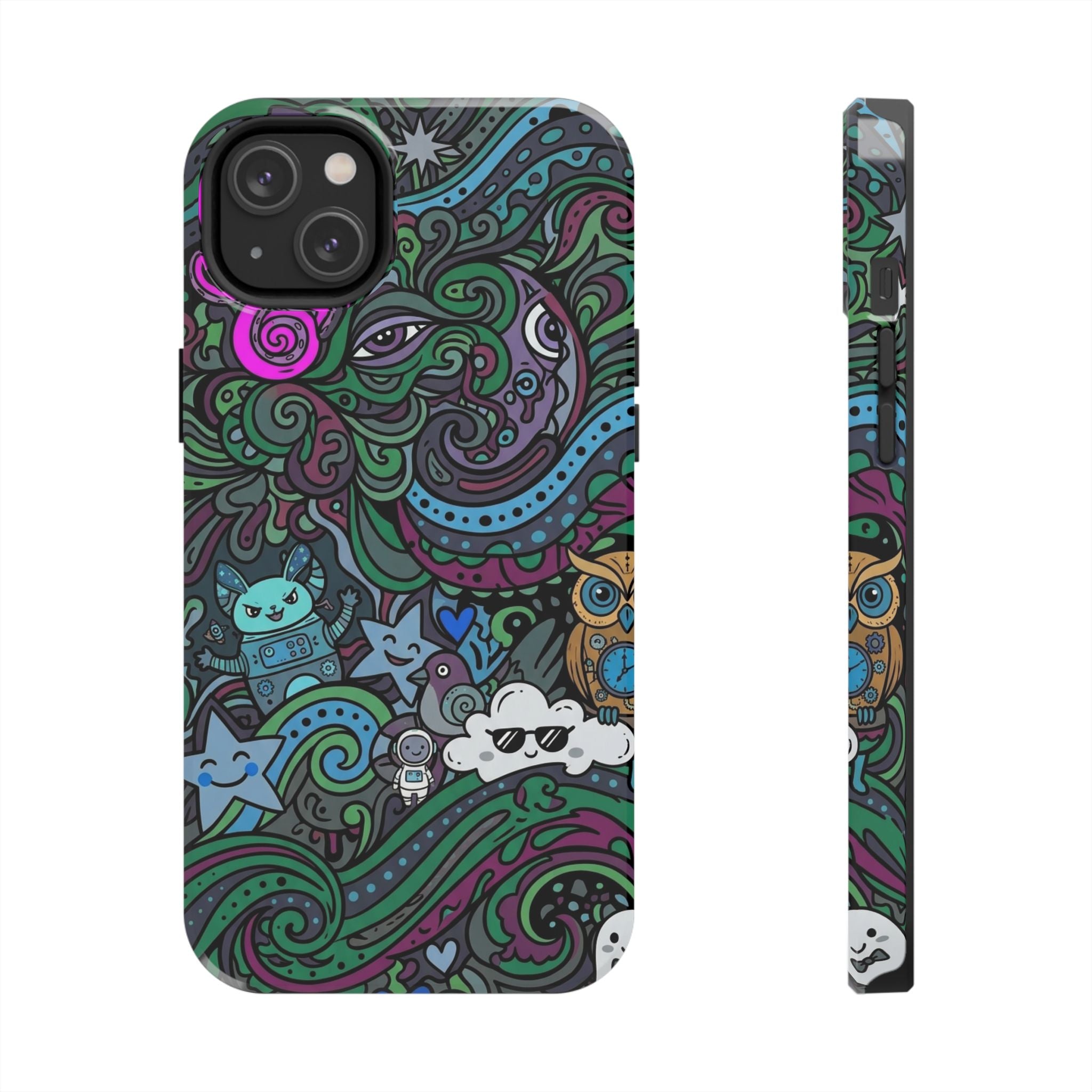 Doodle Night Tough Phone Case — Colorful Whimsical Cartoon Pattern for Teens & Adults