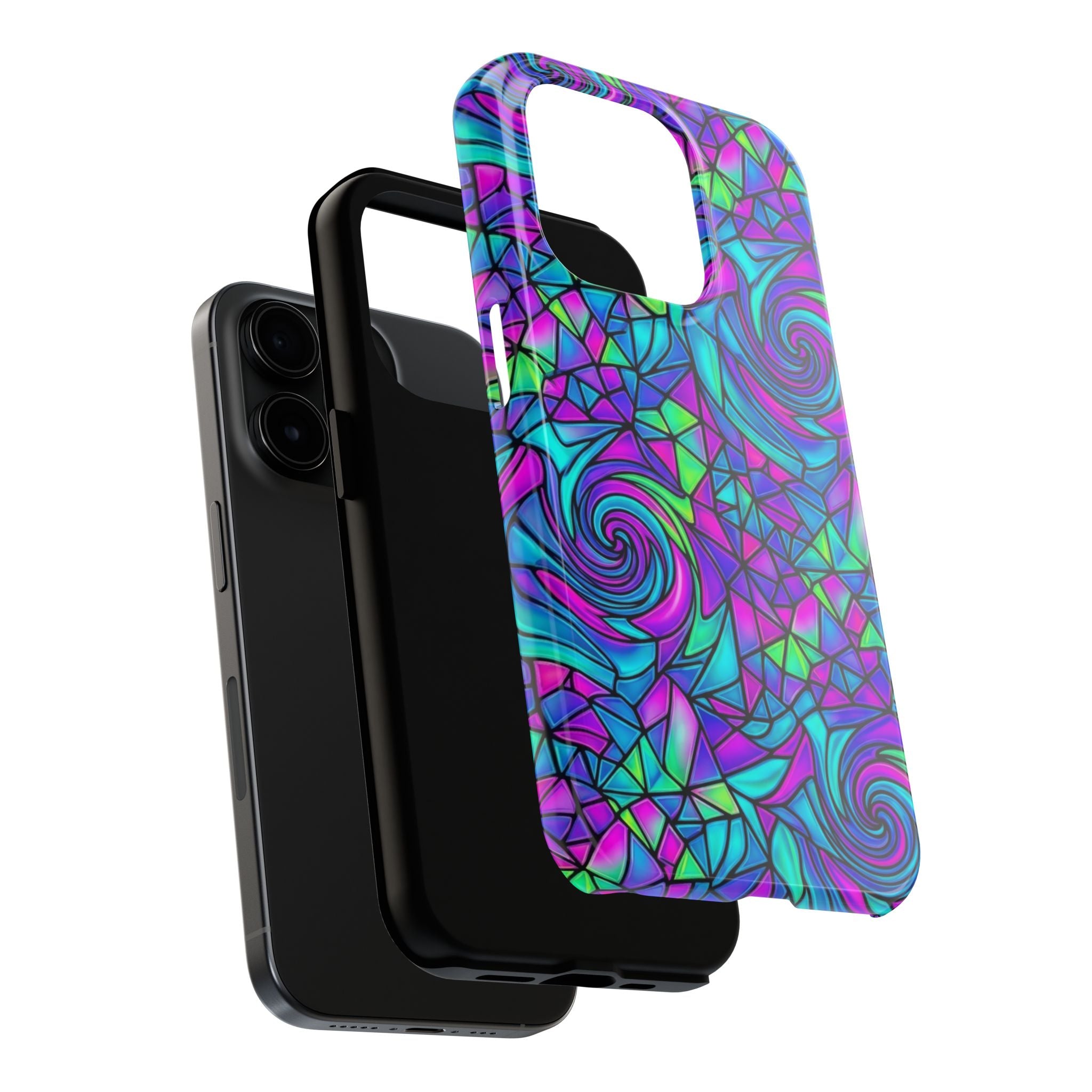 Abstract Stained Glass Swirl Phone Case — Colorful Geometric Tough Cover