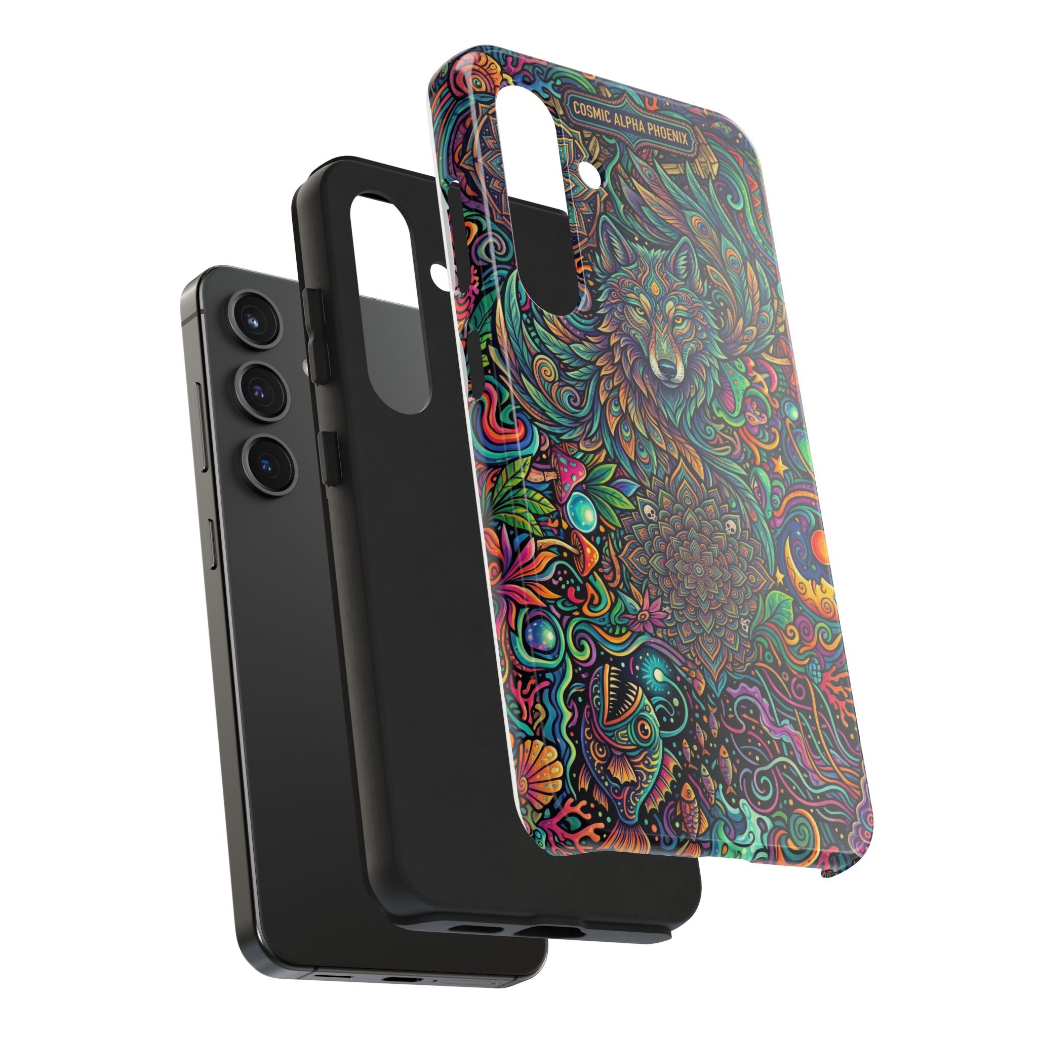 Wolf Mandala Tough Phone Case — Boho Psychedelic Protective Phone Cover
