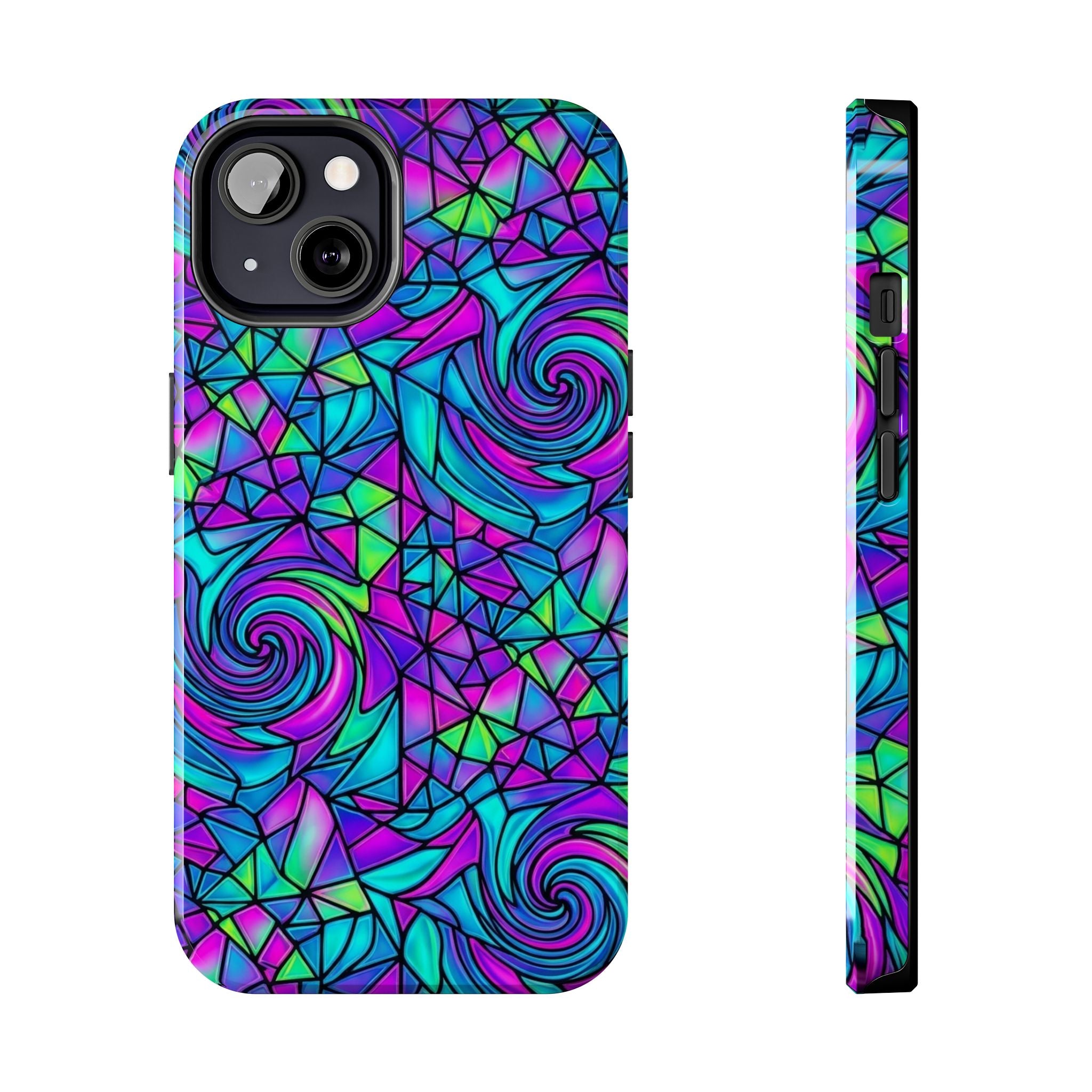 Abstract Stained Glass Swirl Phone Case — Colorful Geometric Tough Cover