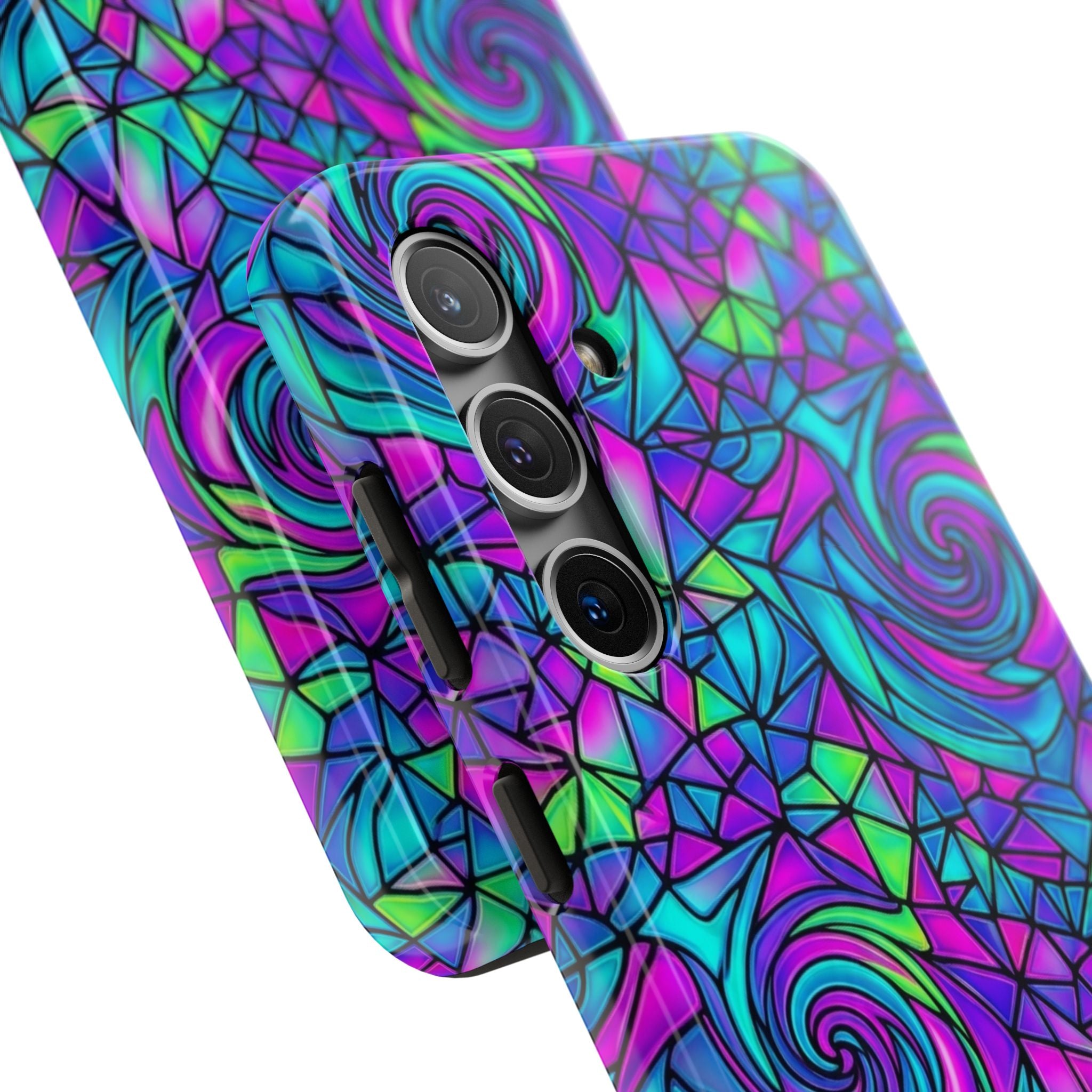 Abstract Stained Glass Swirl Phone Case — Colorful Geometric Tough Cover
