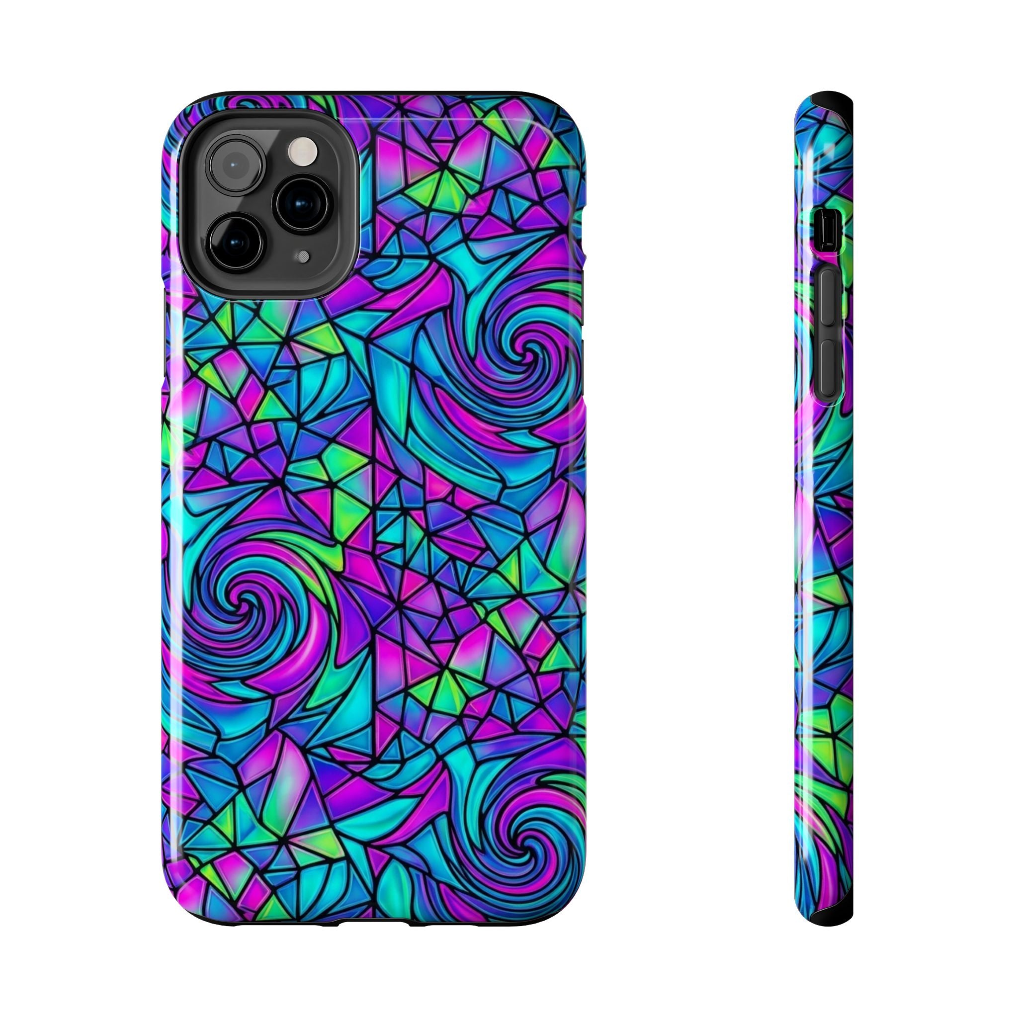 Abstract Stained Glass Swirl Phone Case — Colorful Geometric Tough Cover