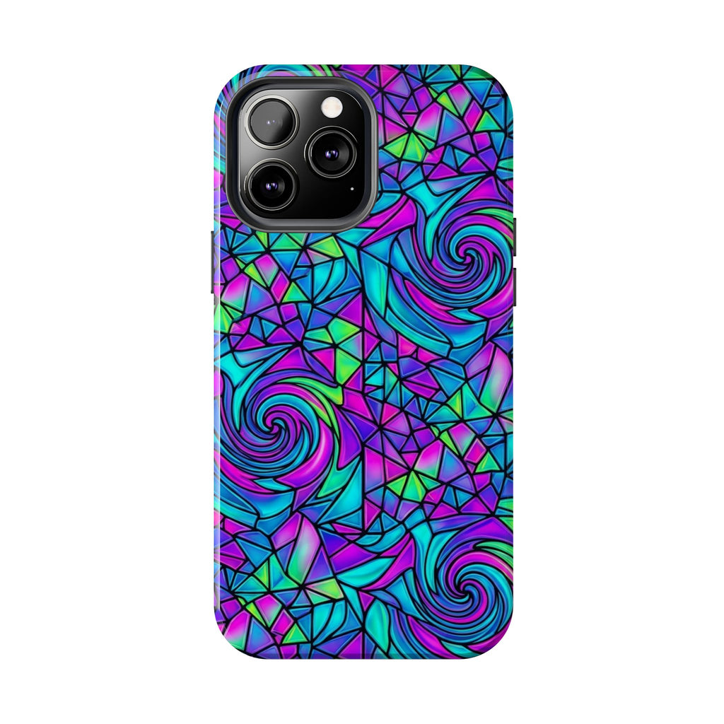 Abstract Stained Glass Swirl Phone Case — Colorful Geometric Tough Cover