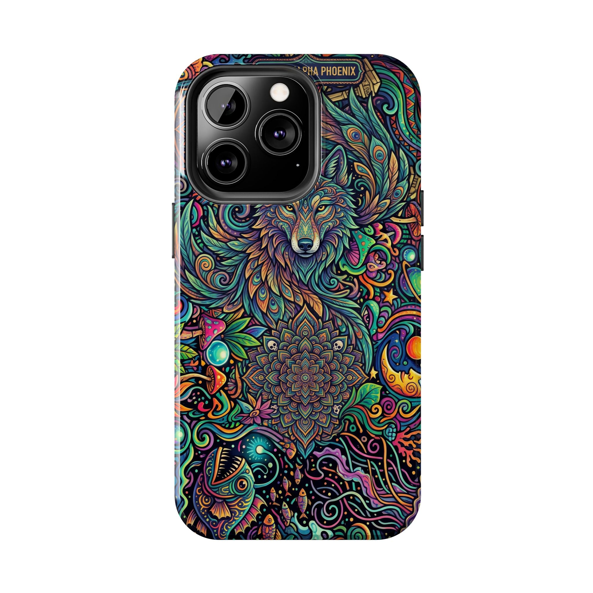 Wolf Mandala Tough Phone Case — Boho Psychedelic Protective Phone Cover