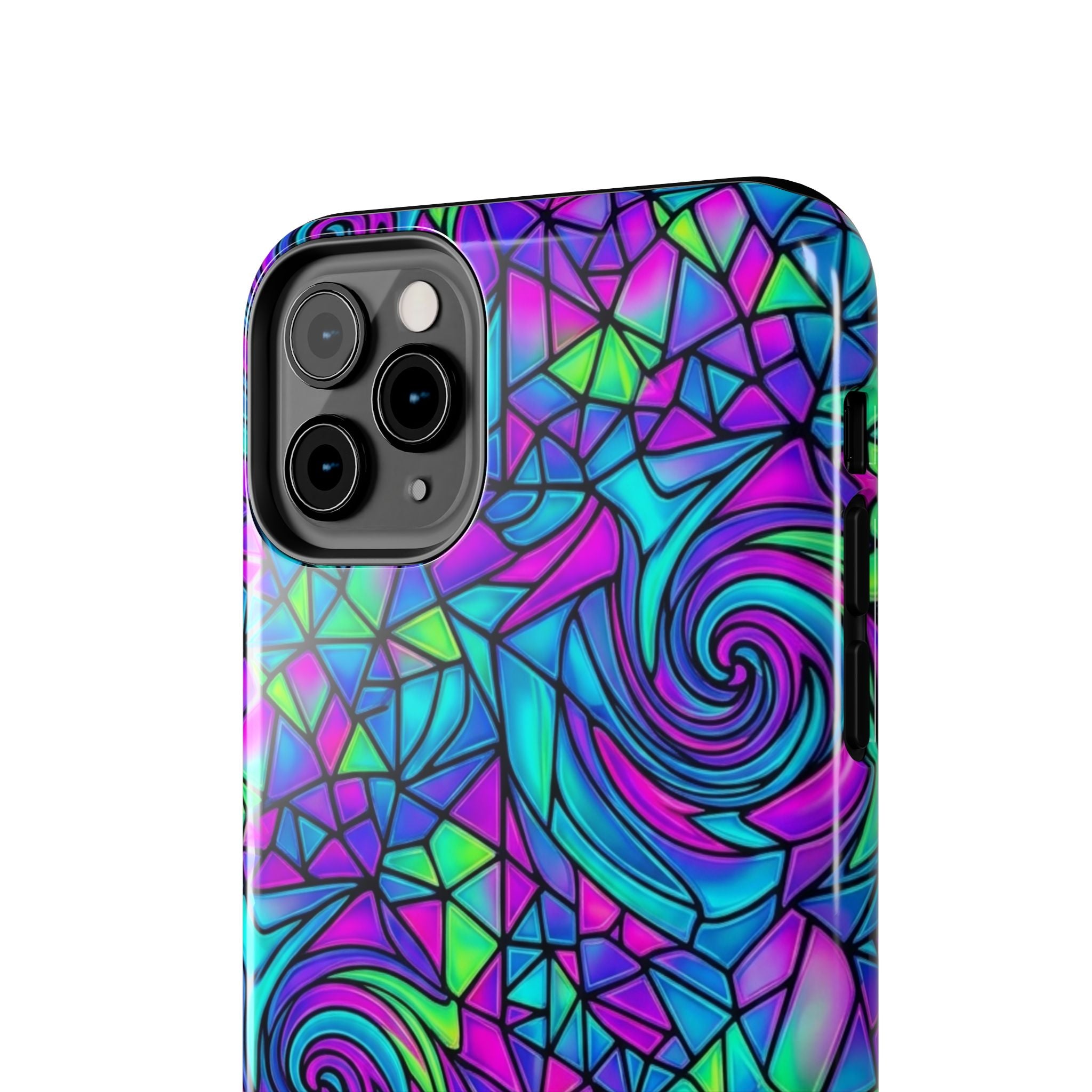 Abstract Stained Glass Swirl Phone Case — Colorful Geometric Tough Cover