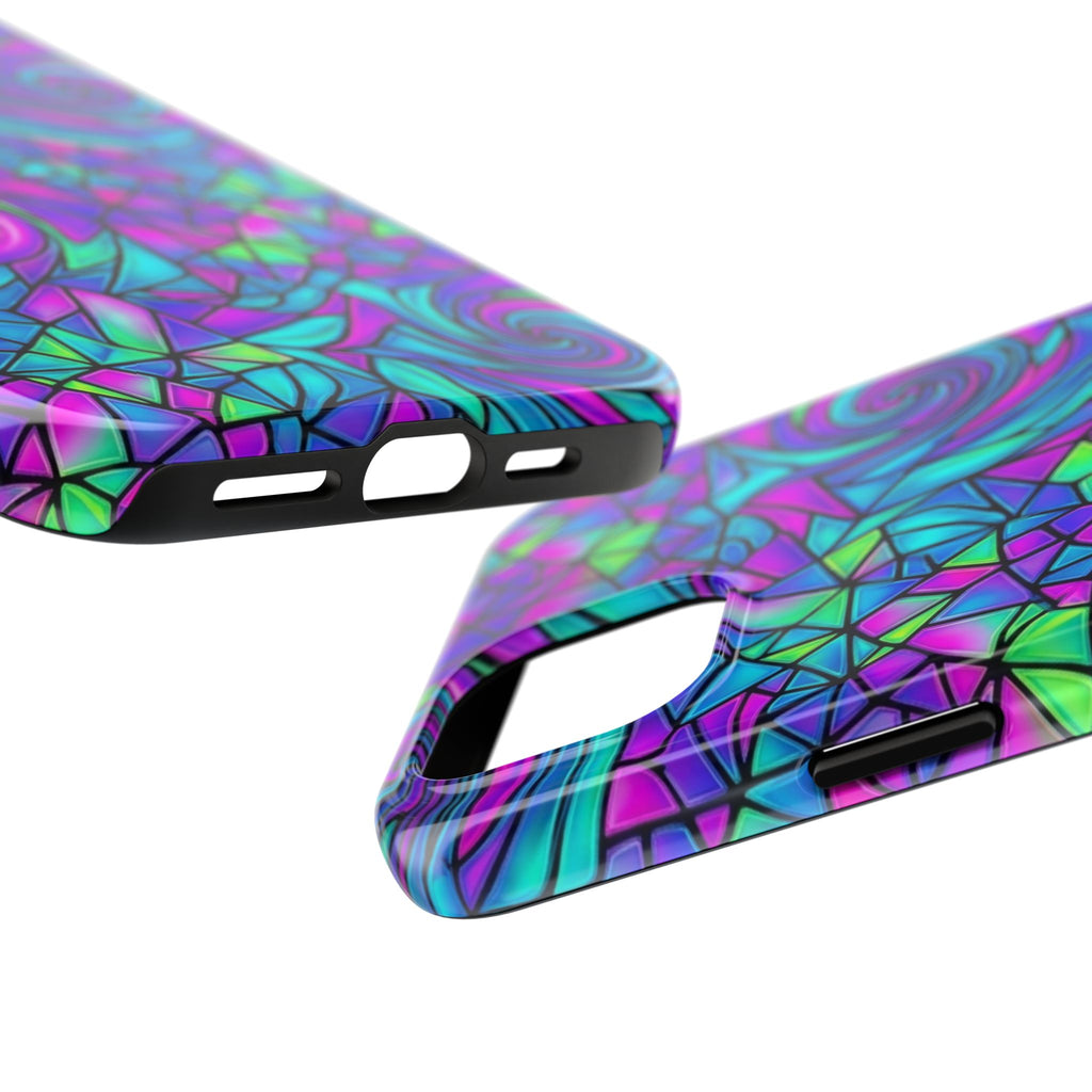 Abstract Stained Glass Swirl Phone Case — Colorful Geometric Tough Cover