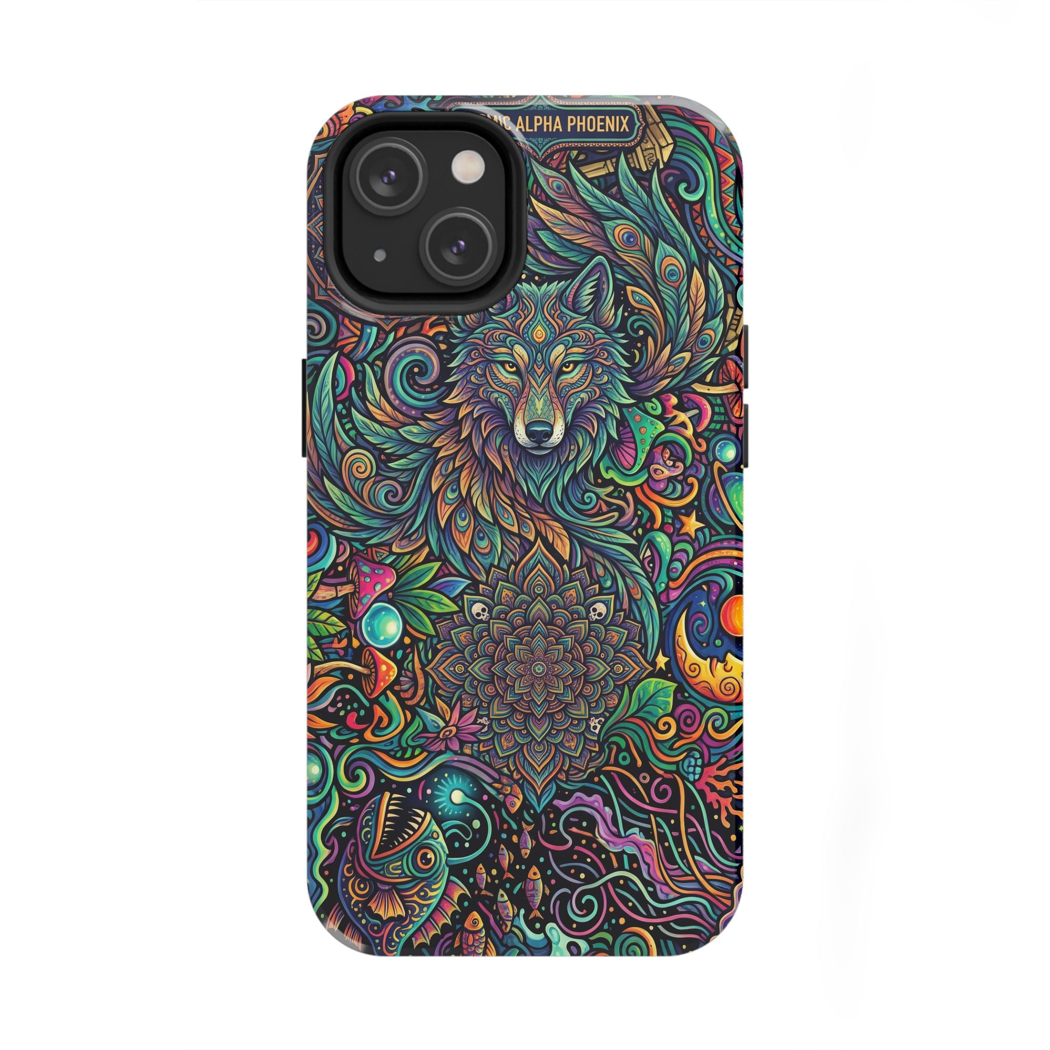 Wolf Mandala Tough Phone Case — Boho Psychedelic Protective Phone Cover