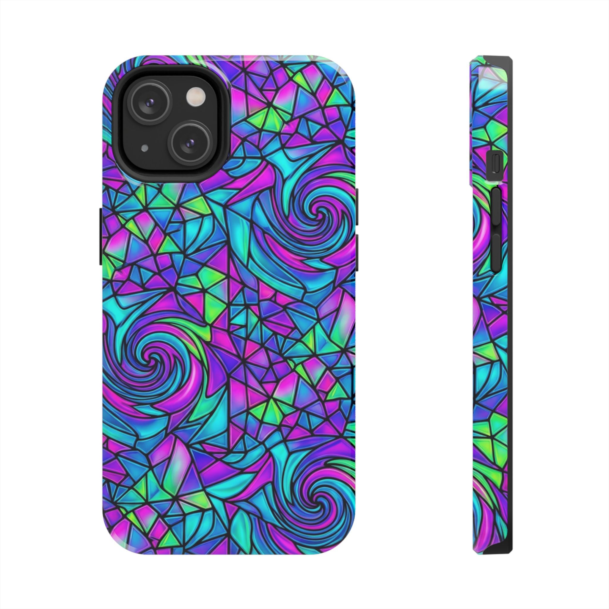 Abstract Stained Glass Swirl Phone Case — Colorful Geometric Tough Cover