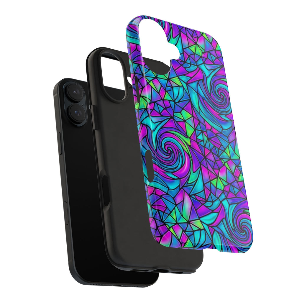 Abstract Stained Glass Swirl Phone Case — Colorful Geometric Tough Cover