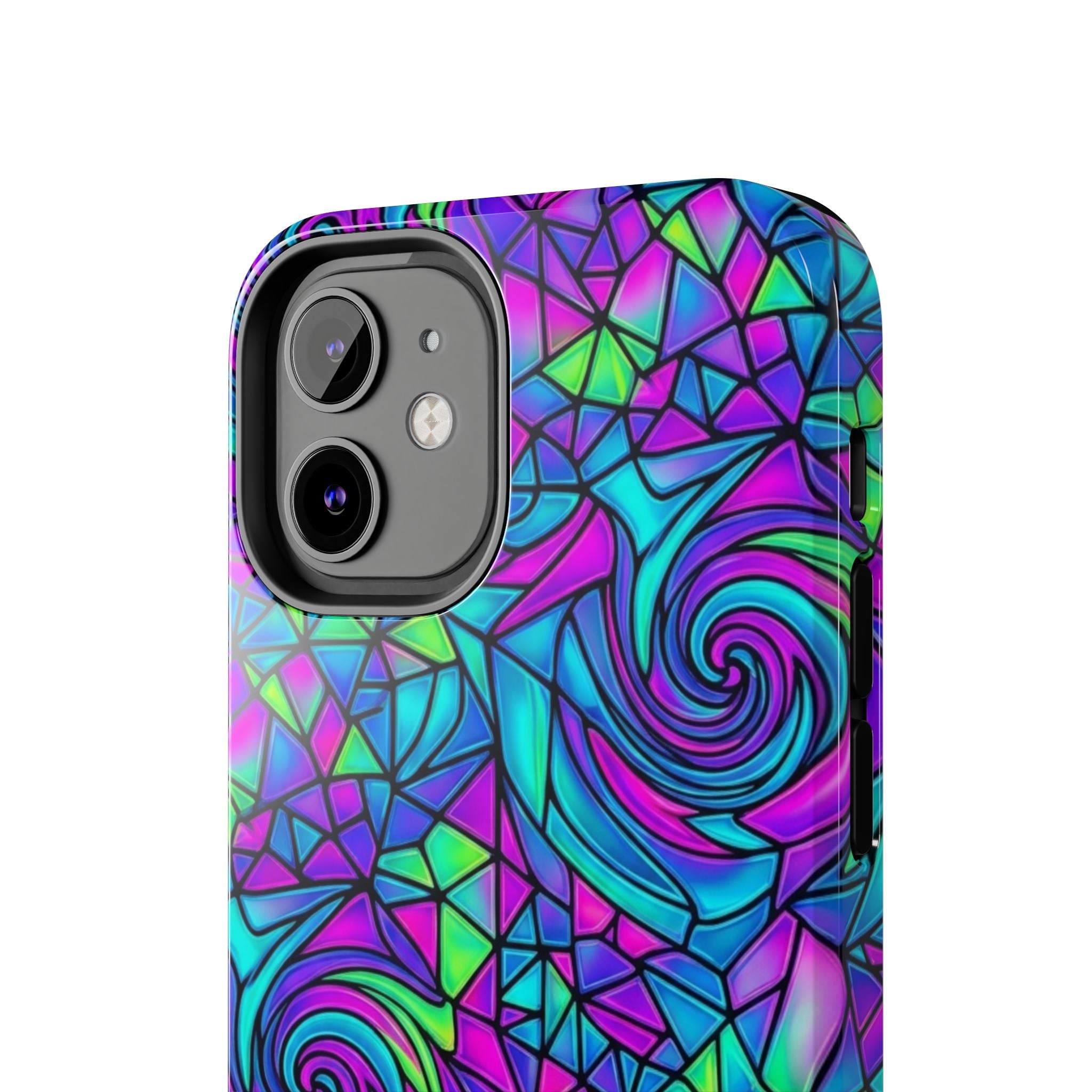 Abstract Stained Glass Swirl Phone Case — Colorful Geometric Tough Cover