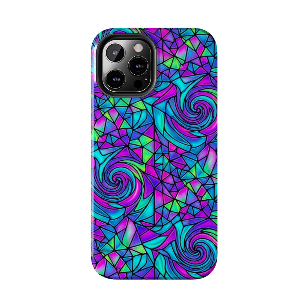 Abstract Stained Glass Swirl Phone Case — Colorful Geometric Tough Cover