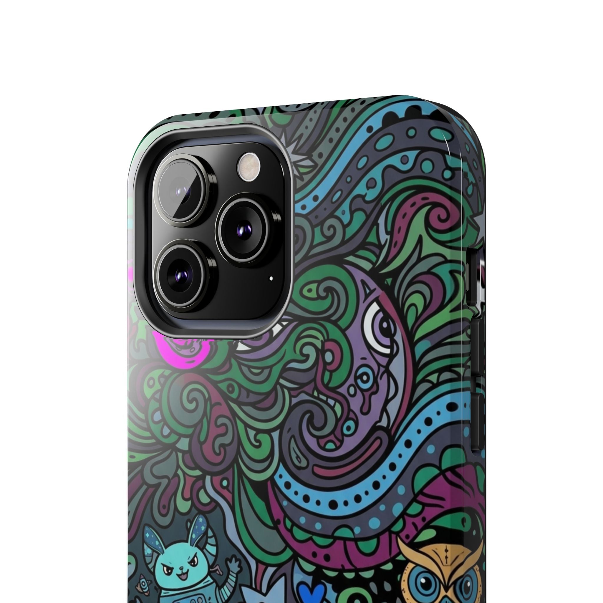Doodle Night Tough Phone Case — Colorful Whimsical Cartoon Pattern for Teens & Adults