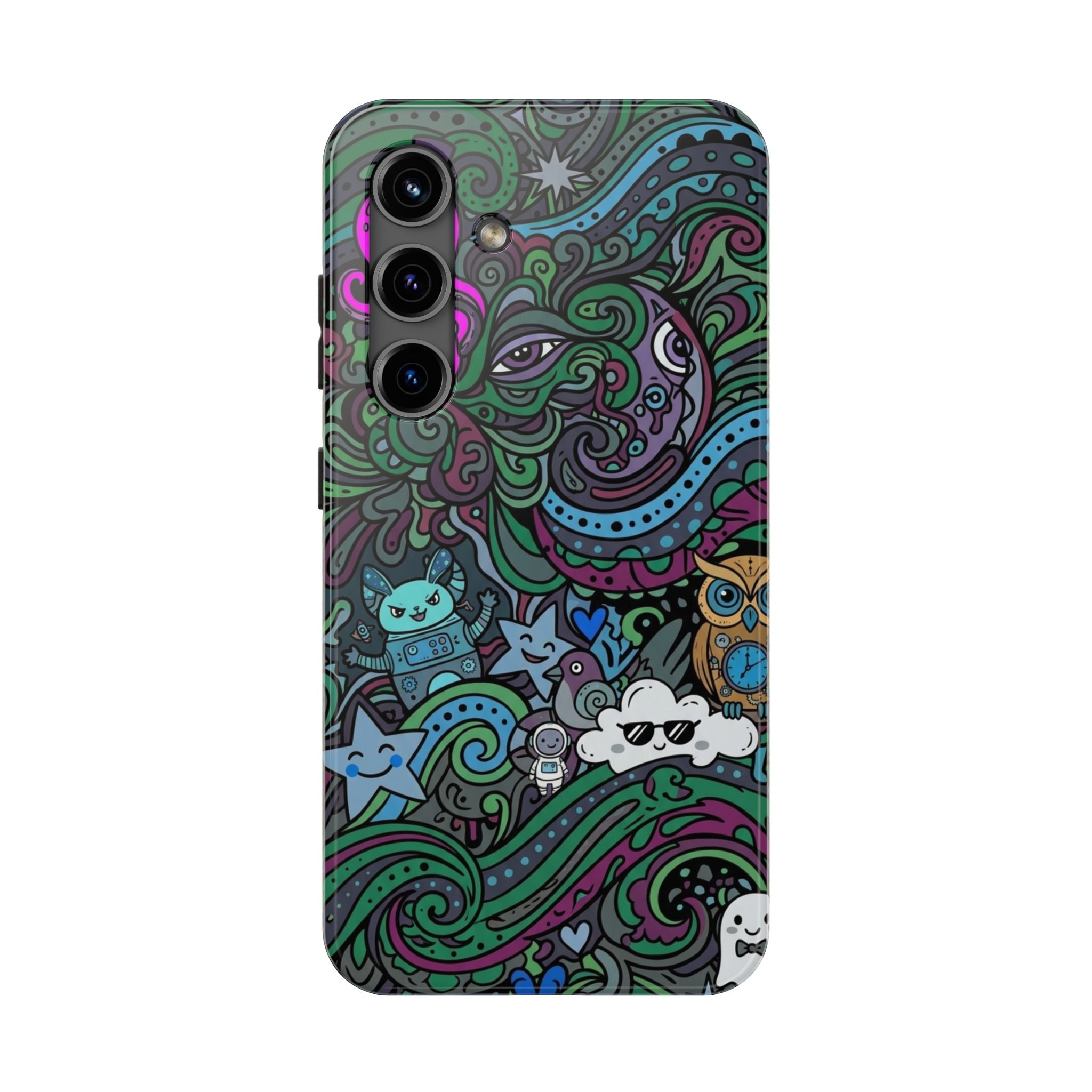 Doodle Night Tough Phone Case — Colorful Whimsical Cartoon Pattern for Teens & Adults