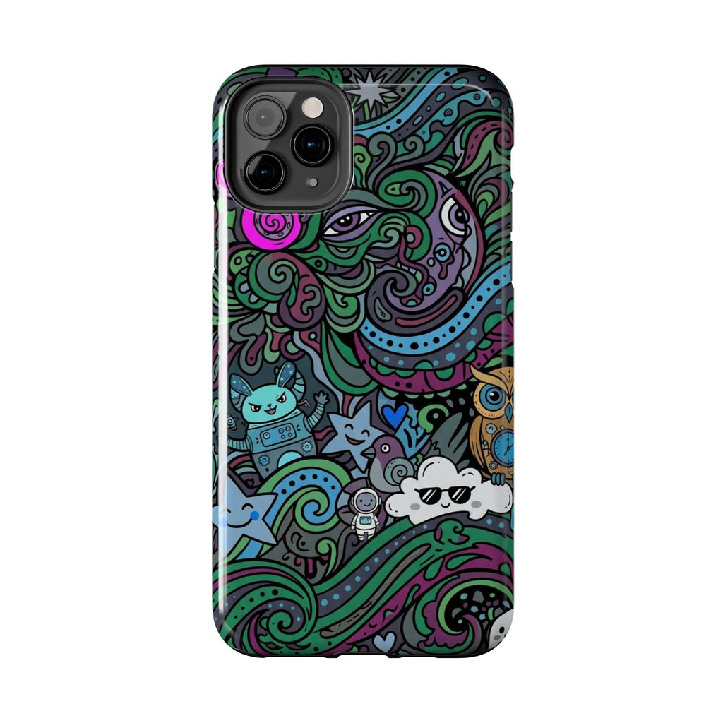 Doodle Night Tough Phone Case — Colorful Whimsical Cartoon Pattern for Teens & Adults